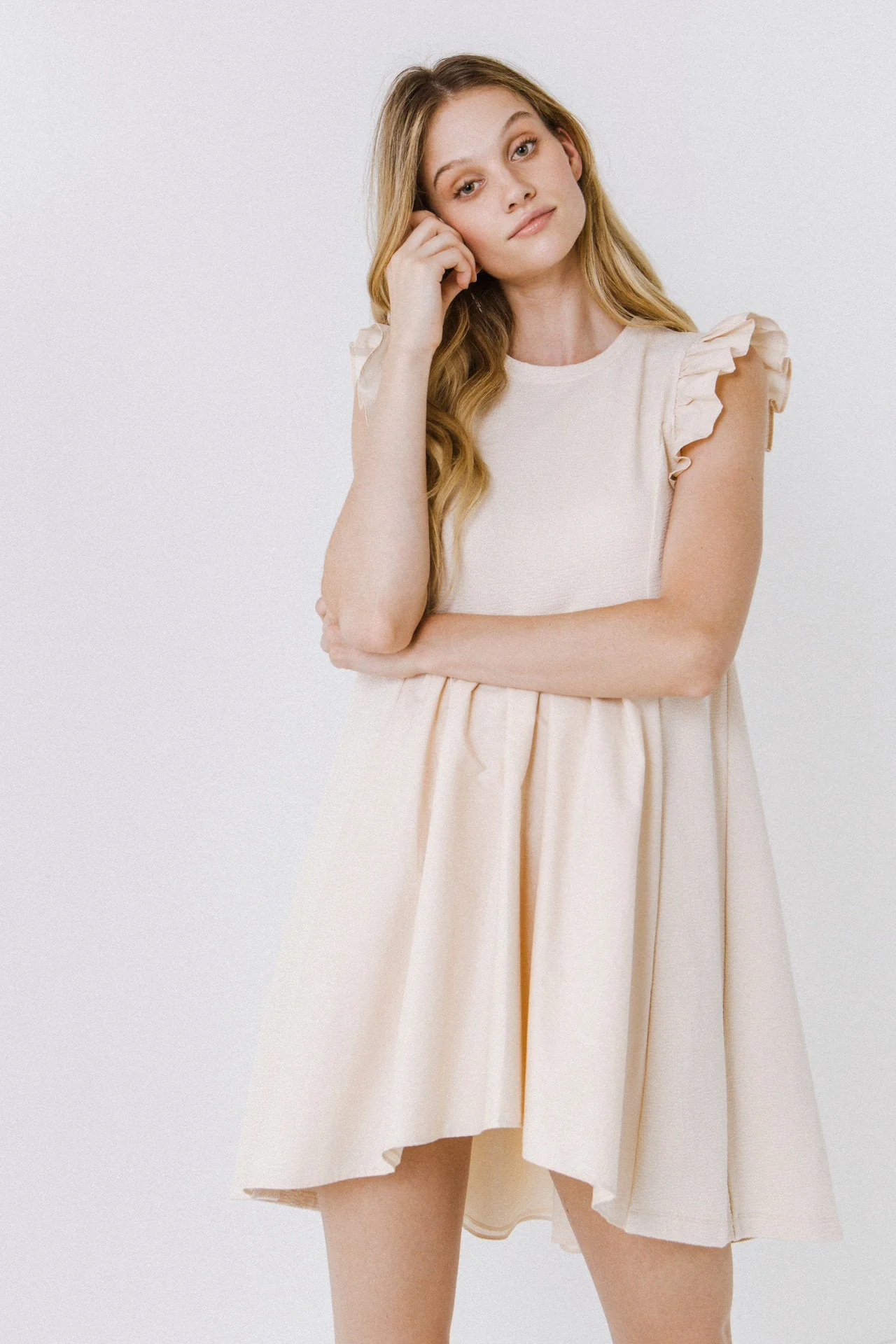 Mixed Media Ruffle Sleeve Mini Dress - Image 21