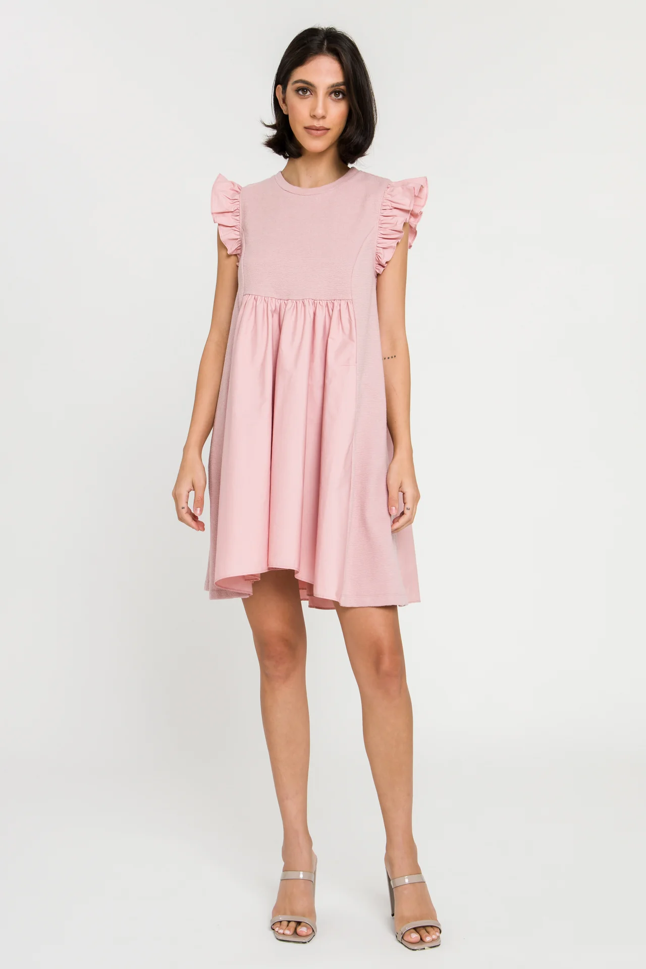 Mixed Media Ruffle Sleeve Mini Dress - Image 22