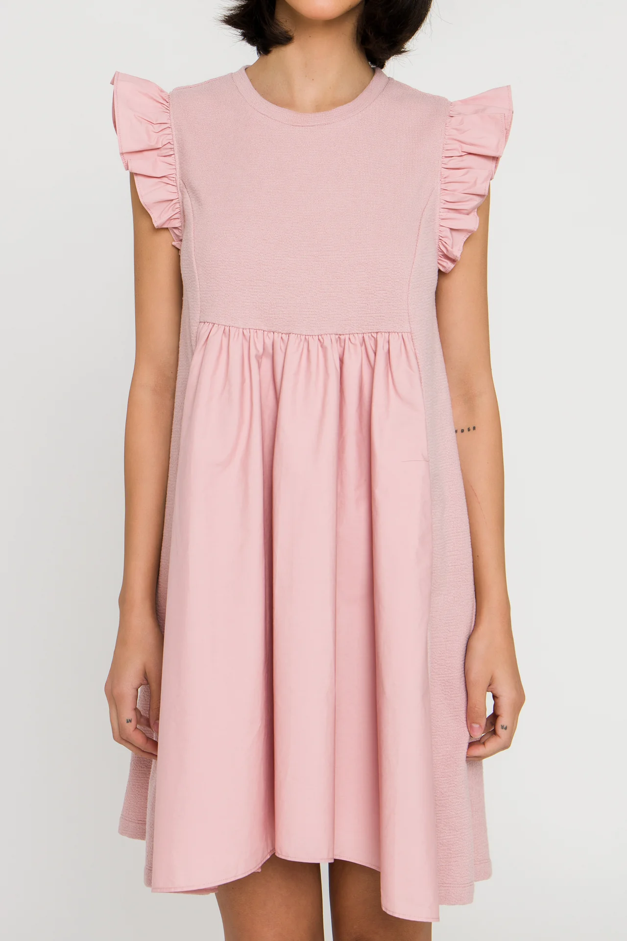 Mixed Media Ruffle Sleeve Mini Dress - Image 23