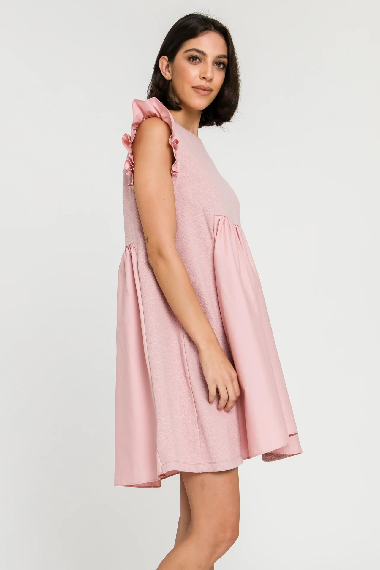 Mixed Media Ruffle Sleeve Mini Dress - Image 24