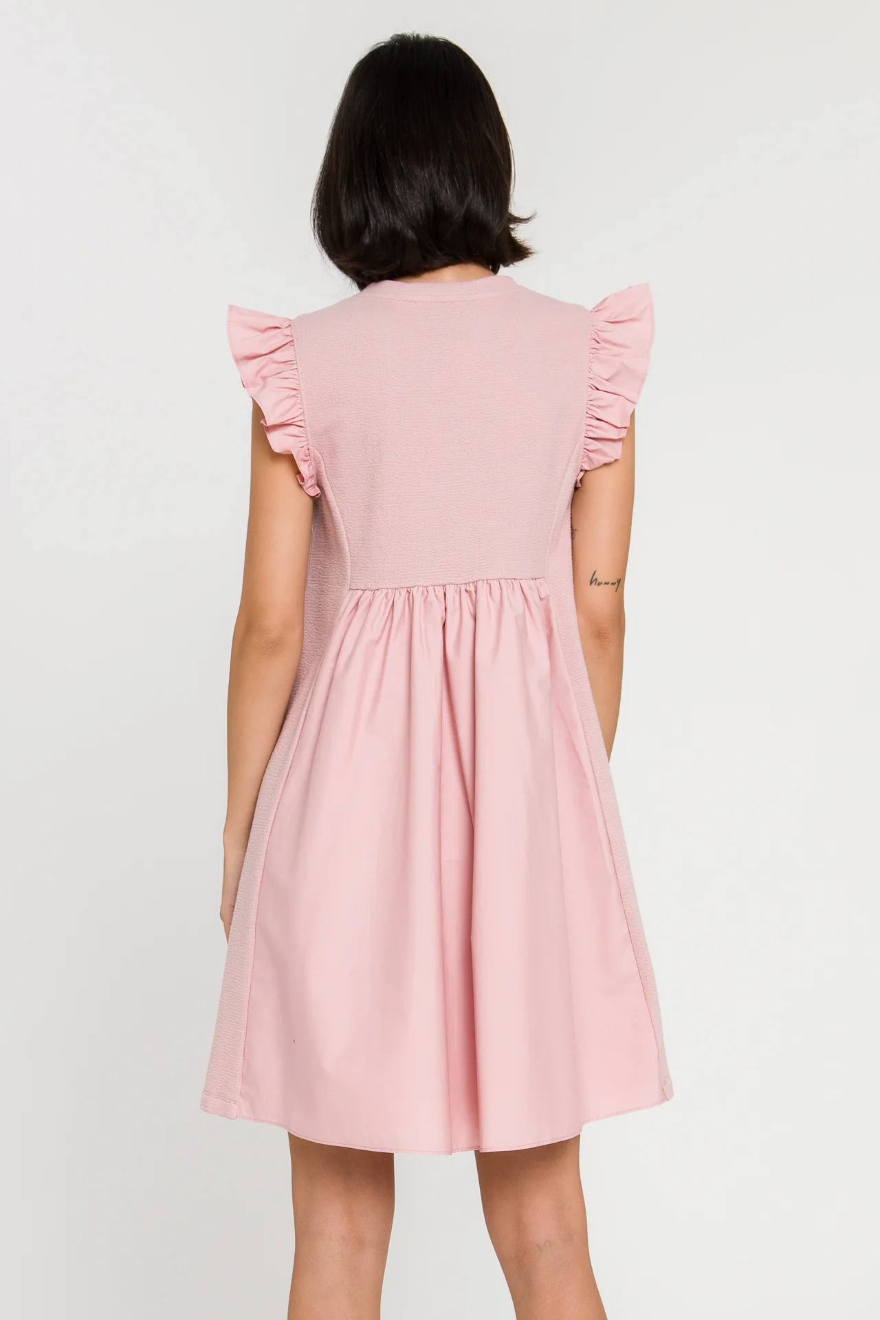 Mixed Media Ruffle Sleeve Mini Dress - Image 25