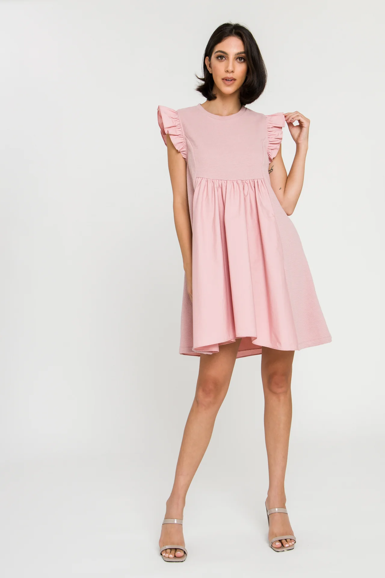 Mixed Media Ruffle Sleeve Mini Dress - Image 26