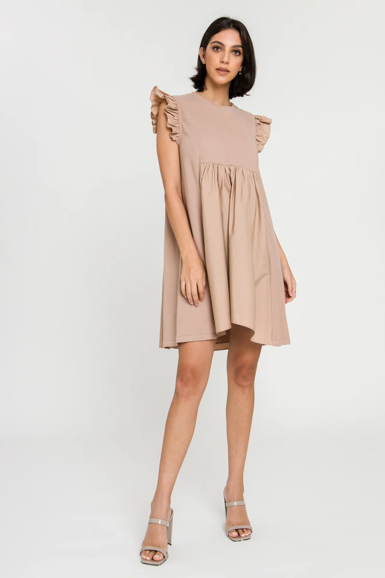 Mixed Media Ruffle Sleeve Mini Dress - Image 27