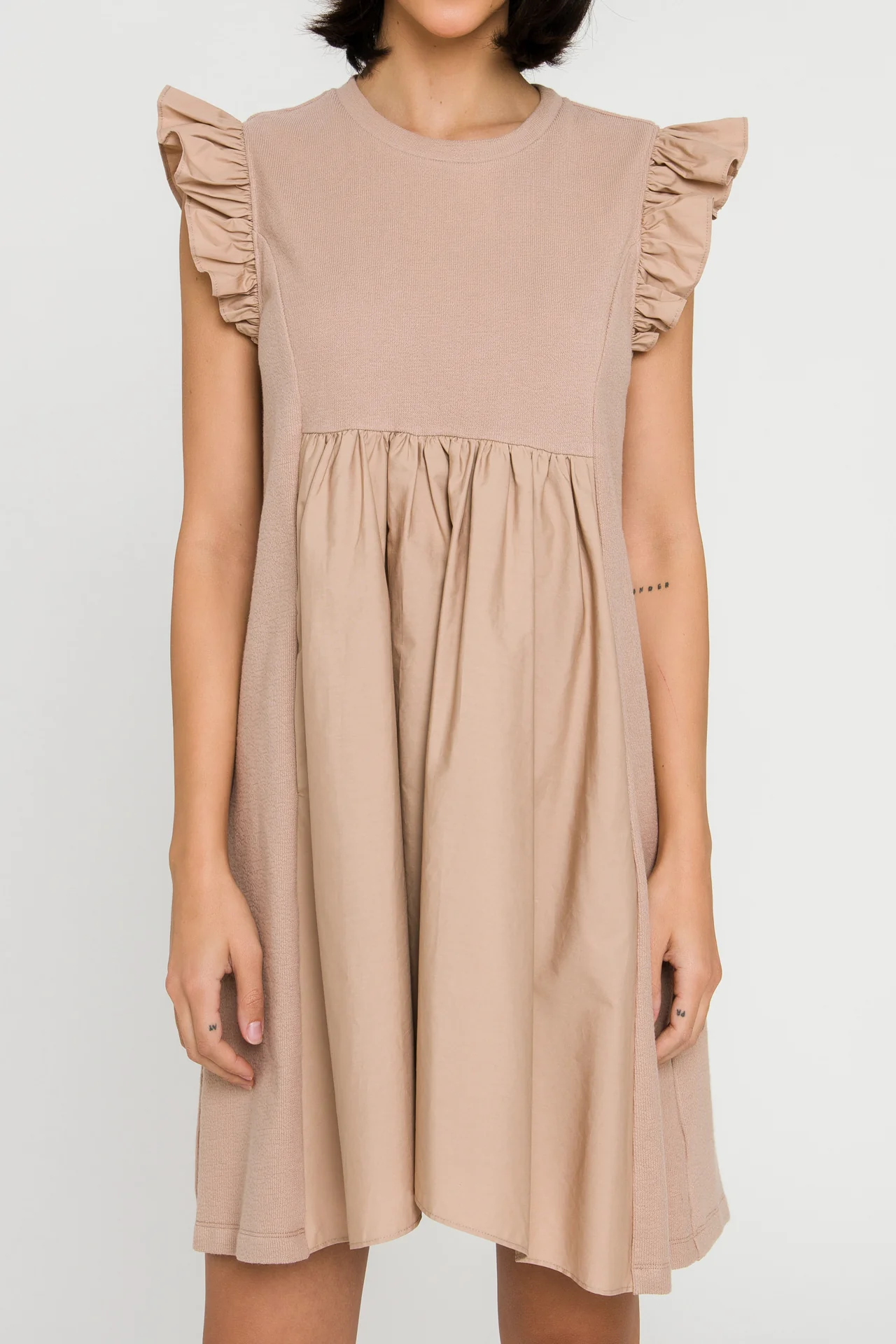 Mixed Media Ruffle Sleeve Mini Dress - Image 28