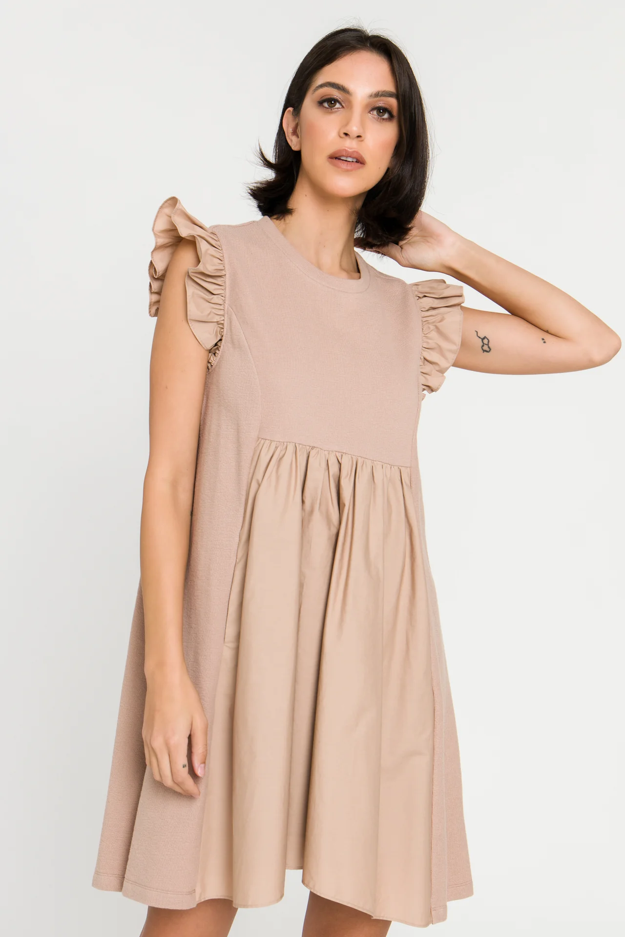 Mixed Media Ruffle Sleeve Mini Dress - Image 29