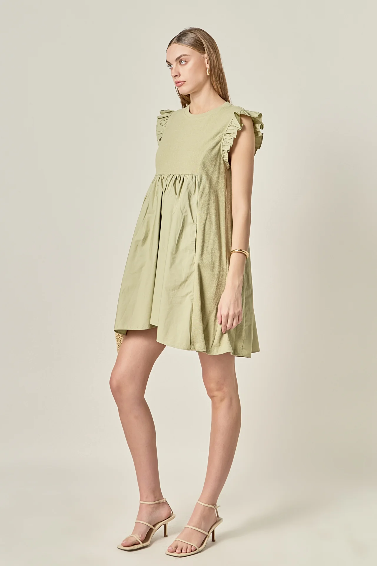 Mixed Media Ruffle Sleeve Mini Dress - Image 3