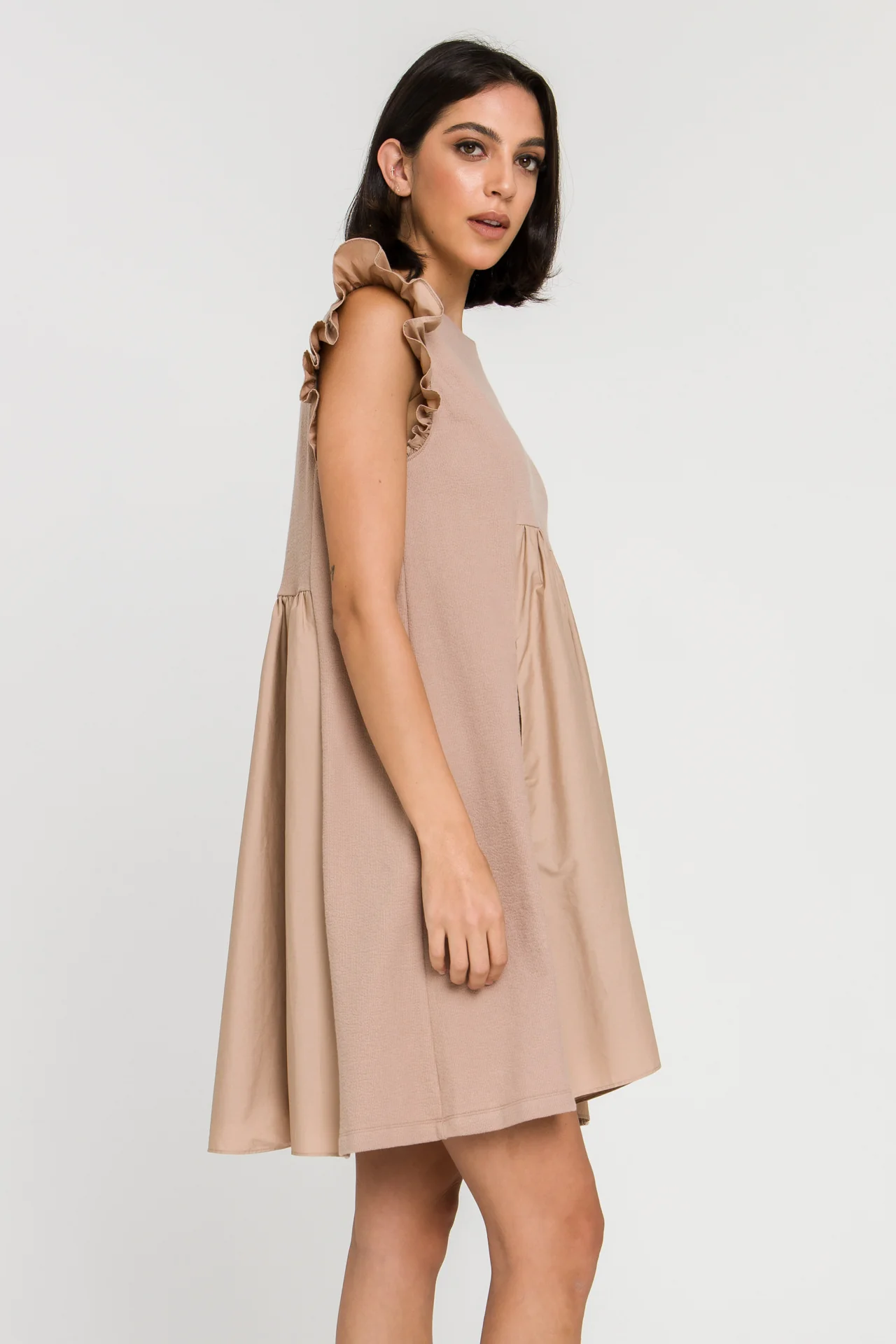 Mixed Media Ruffle Sleeve Mini Dress - Image 30