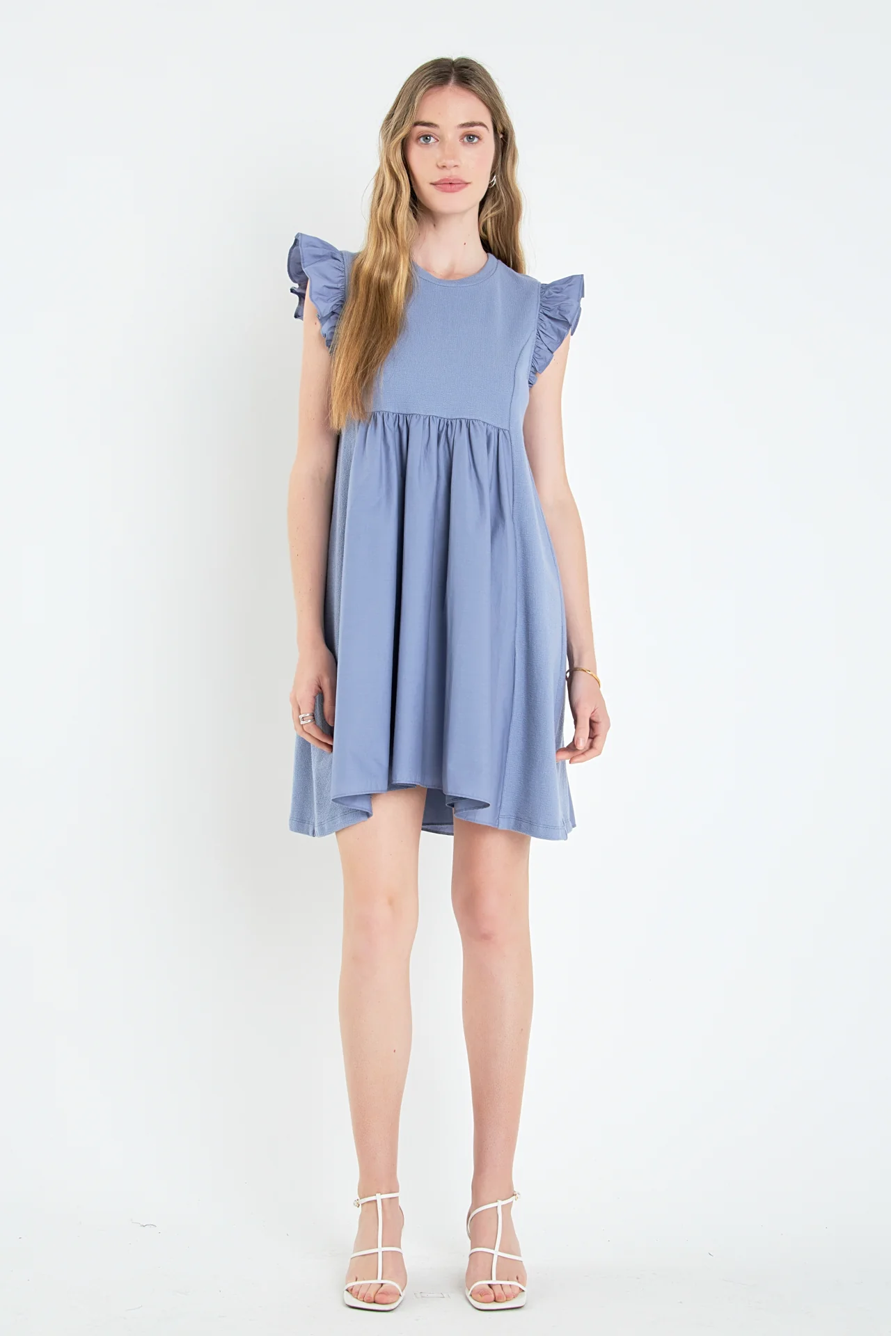 Mixed Media Ruffle Sleeve Mini Dress - Image 32