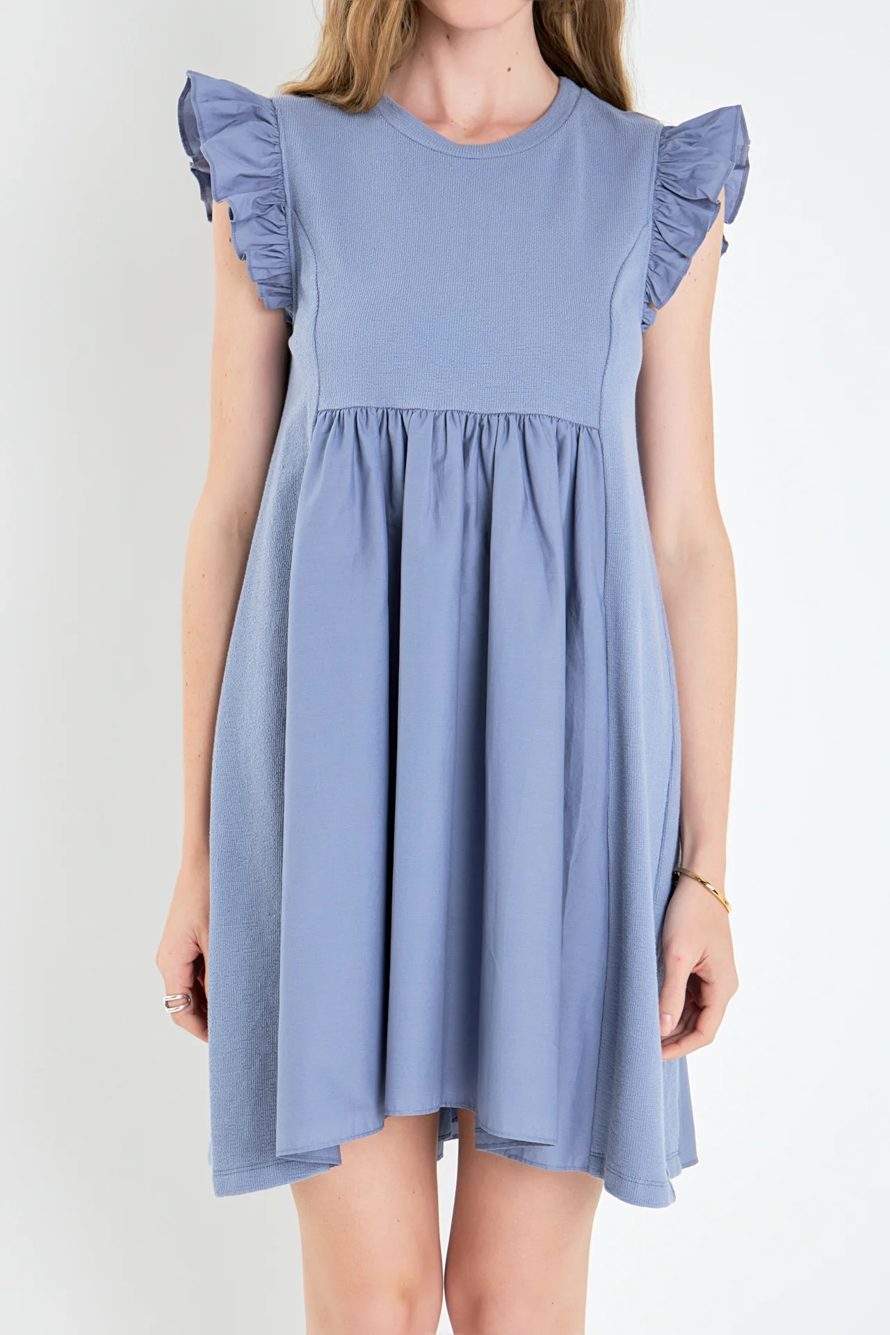 Mixed Media Ruffle Sleeve Mini Dress - Image 33