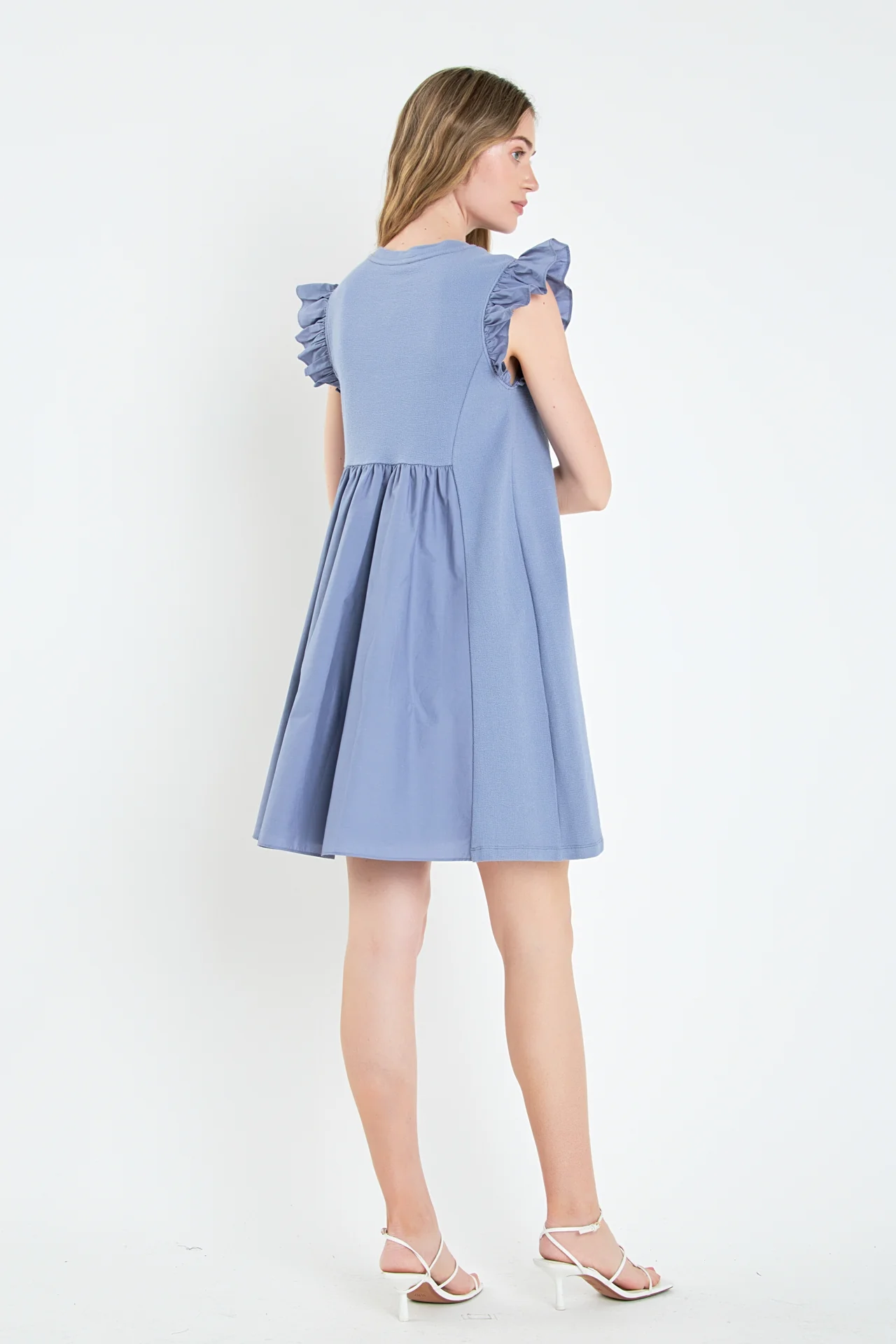 Mixed Media Ruffle Sleeve Mini Dress - Image 35