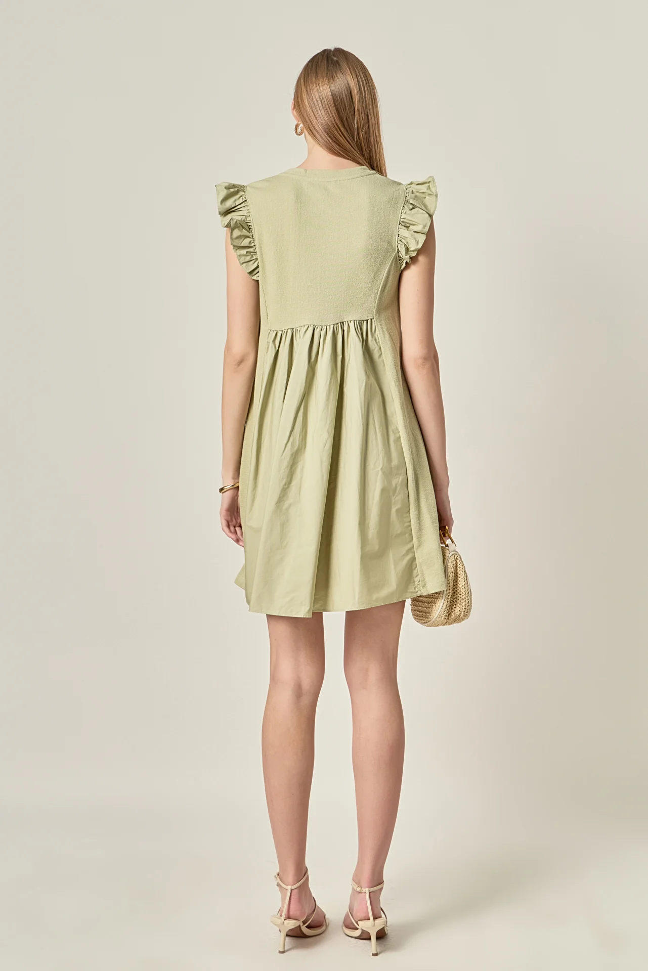 Mixed Media Ruffle Sleeve Mini Dress - Image 4