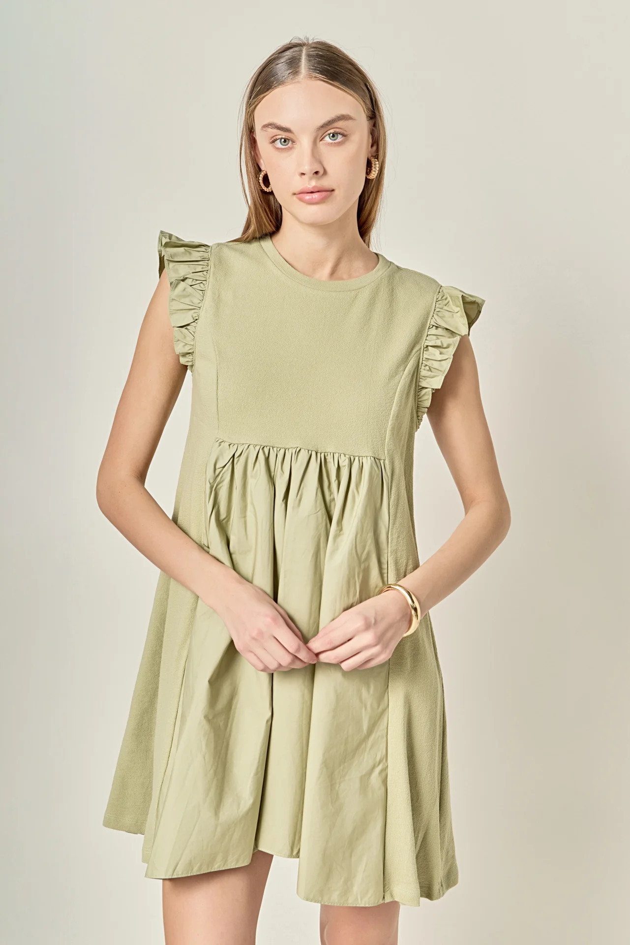 Mixed Media Ruffle Sleeve Mini Dress - Image 5
