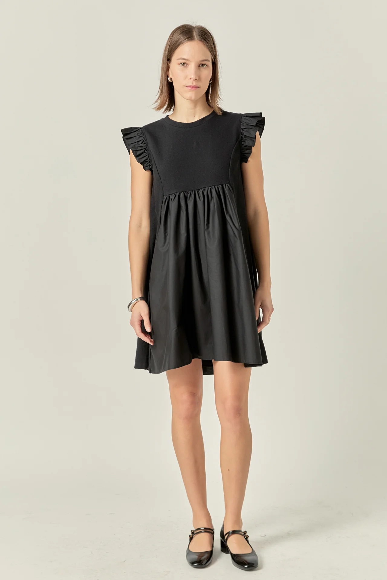 Mixed Media Ruffle Sleeve Mini Dress - Image 7
