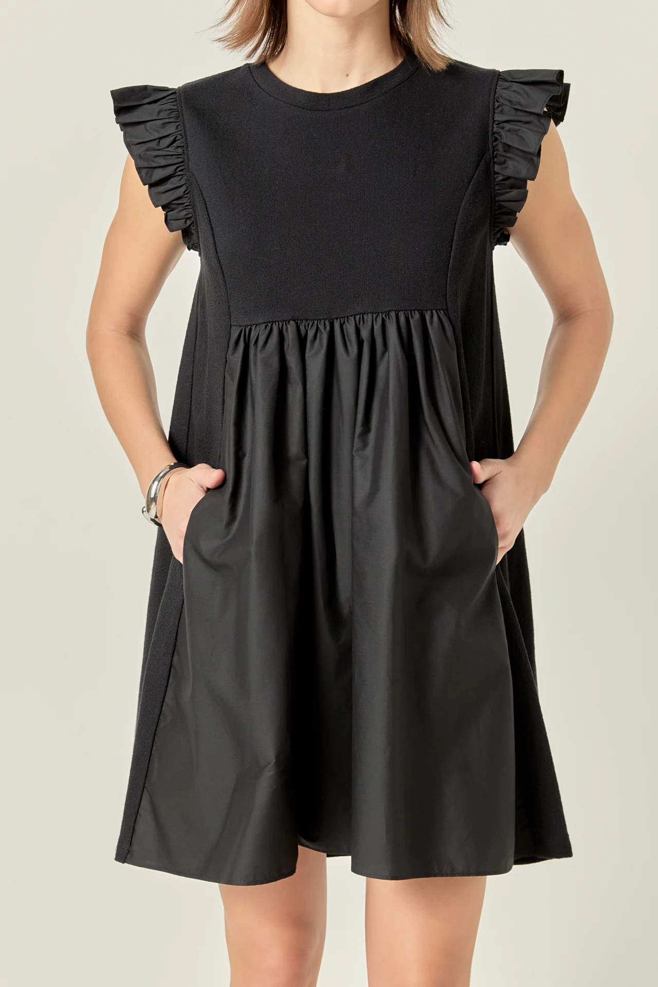Mixed Media Ruffle Sleeve Mini Dress - Image 8