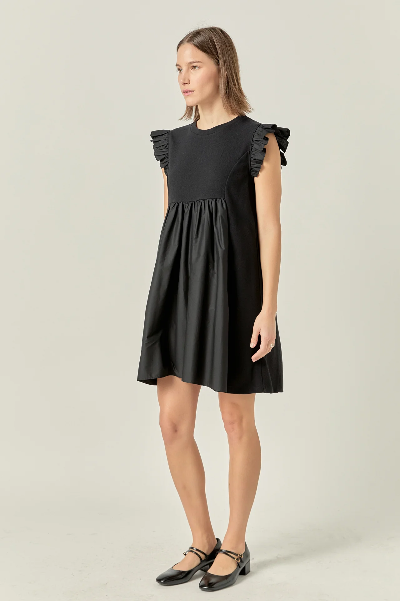 Mixed Media Ruffle Sleeve Mini Dress - Image 9
