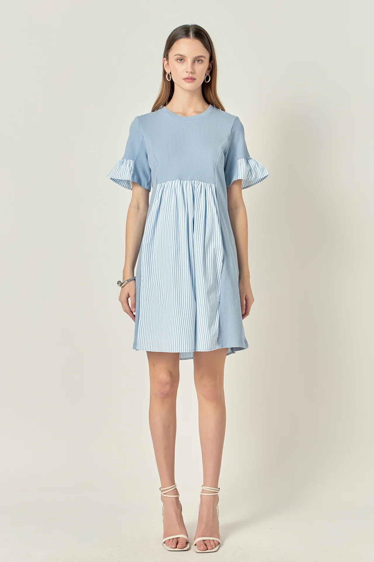 Knit Stripe Woven Mixed Dress - Image 11