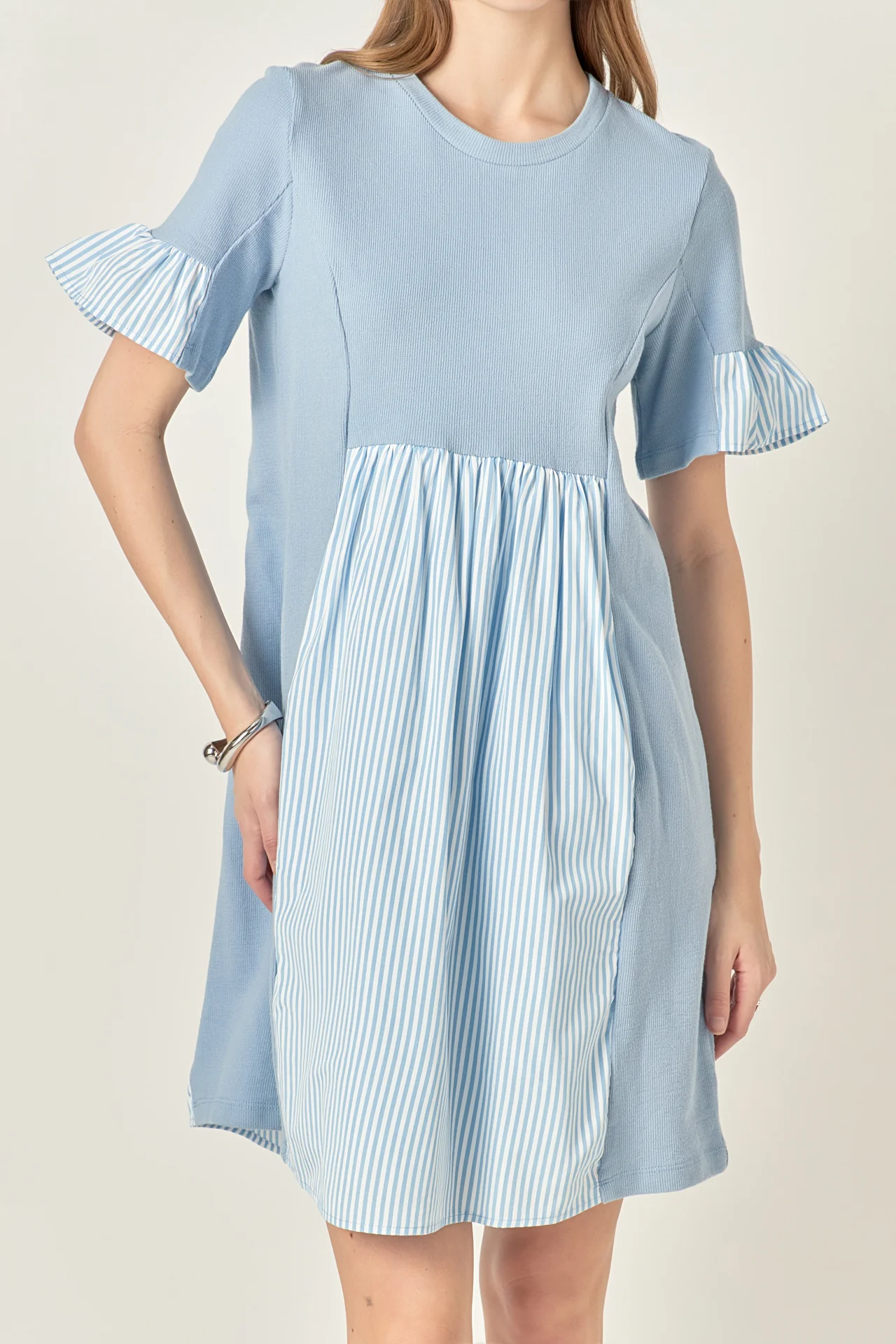 Knit Stripe Woven Mixed Dress - Image 12