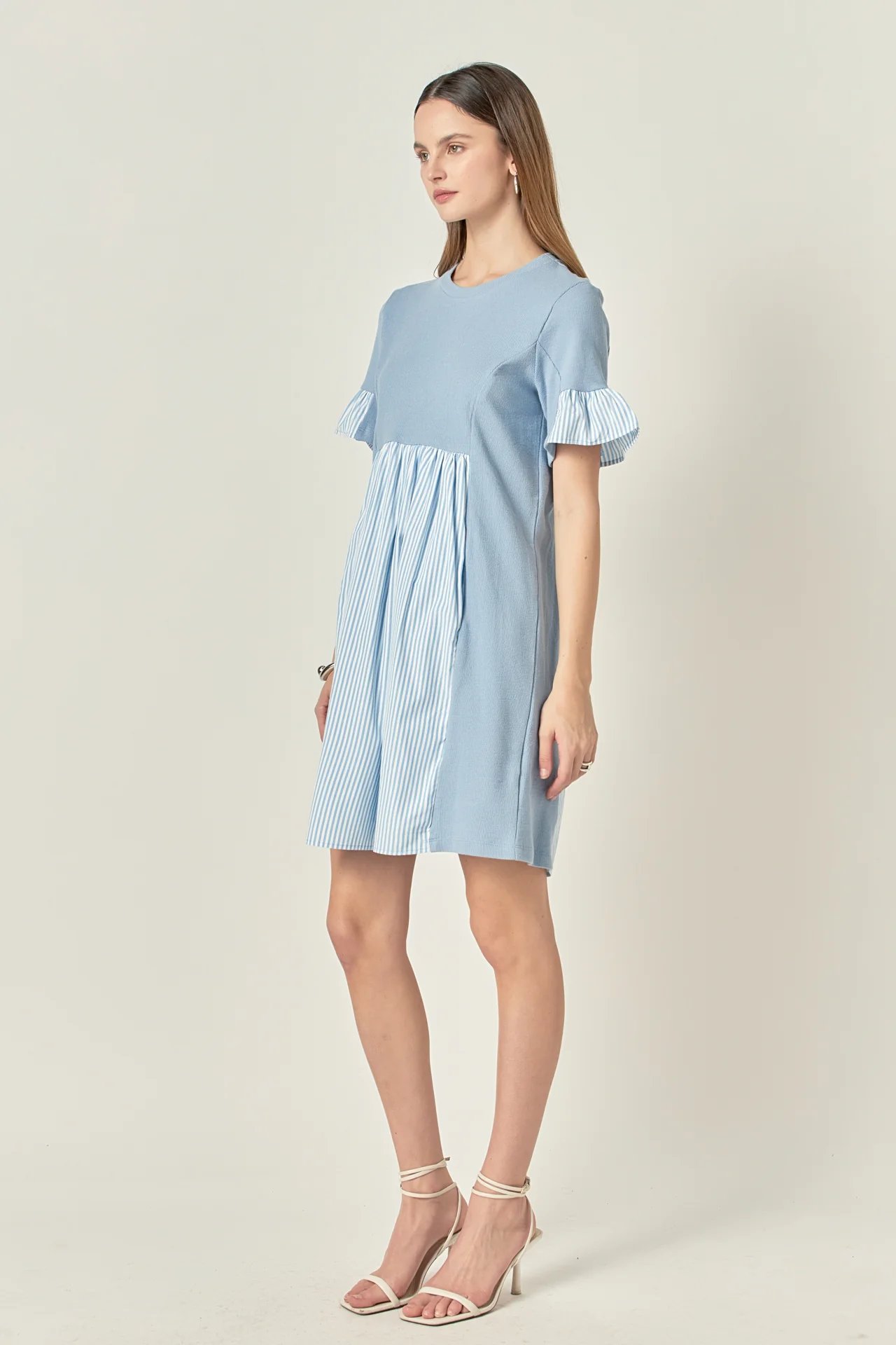 Knit Stripe Woven Mixed Dress - Image 13