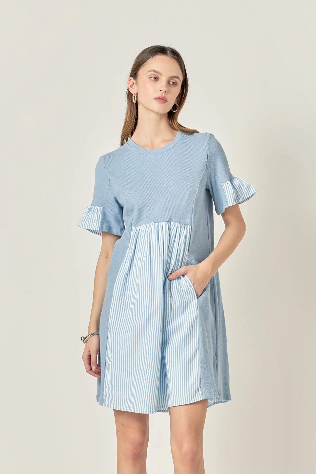 Knit Stripe Woven Mixed Dress - Image 15