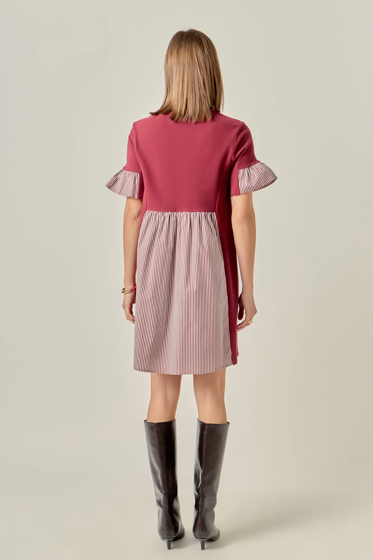 Knit Stripe Woven Mixed Dress - Image 4
