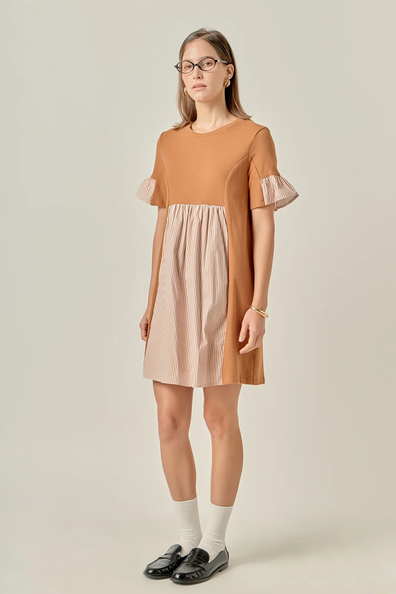 Knit Stripe Woven Mixed Dress - Image 6