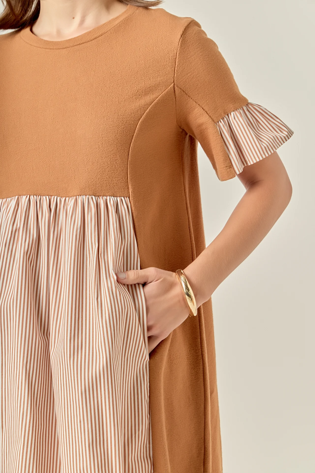 Knit Stripe Woven Mixed Dress - Image 7