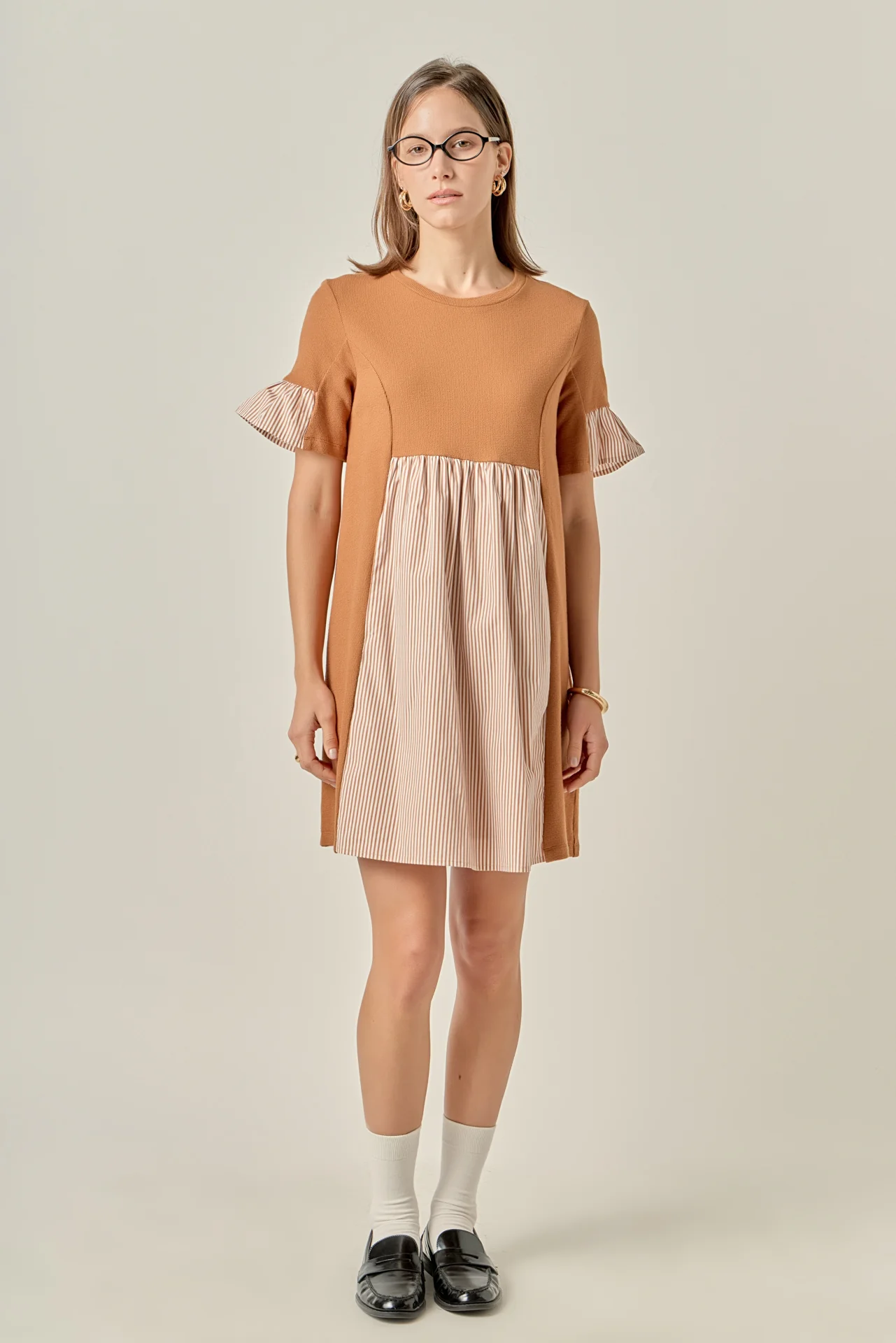 Knit Stripe Woven Mixed Dress - Image 8