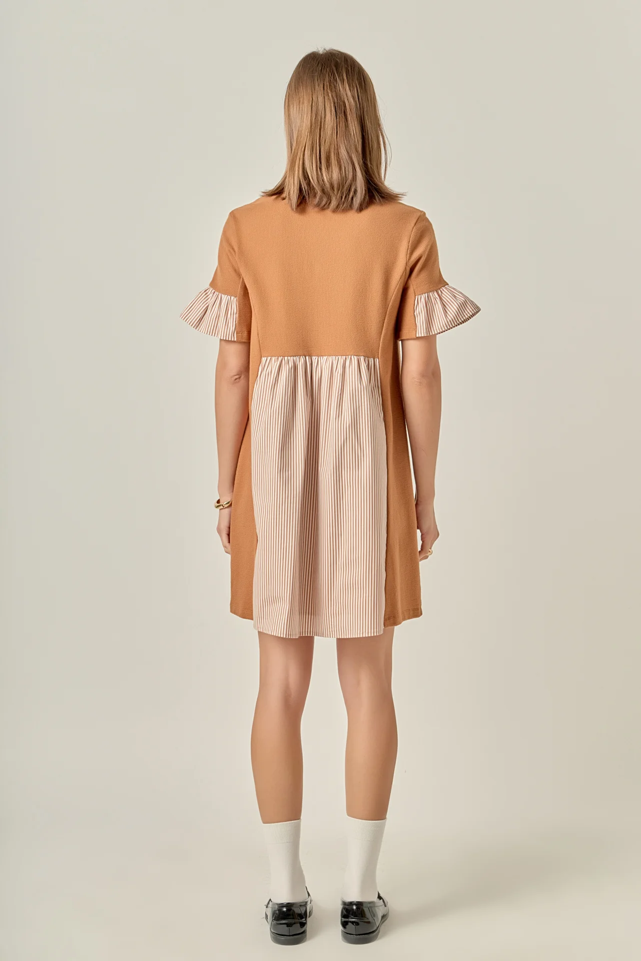 Knit Stripe Woven Mixed Dress - Image 9