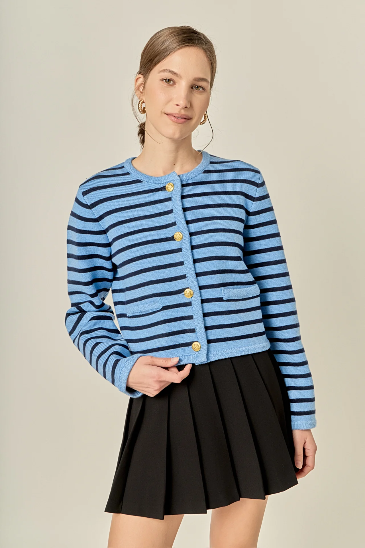 Pepper Knit Sailor Stripe Cropped Sweater Cardigan - Image 6