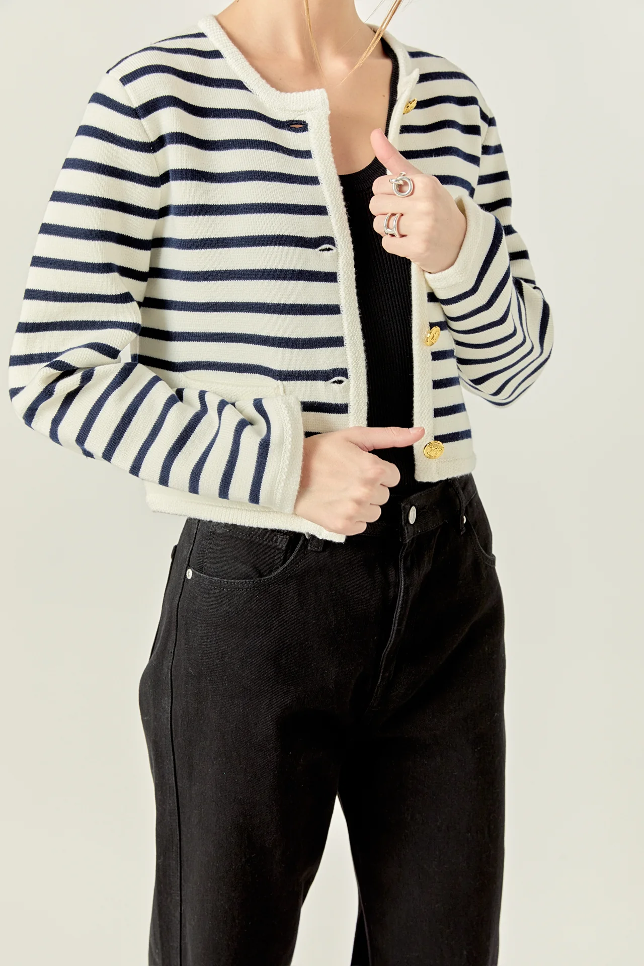 Knit Striped Sweater Cardigan - Image 2