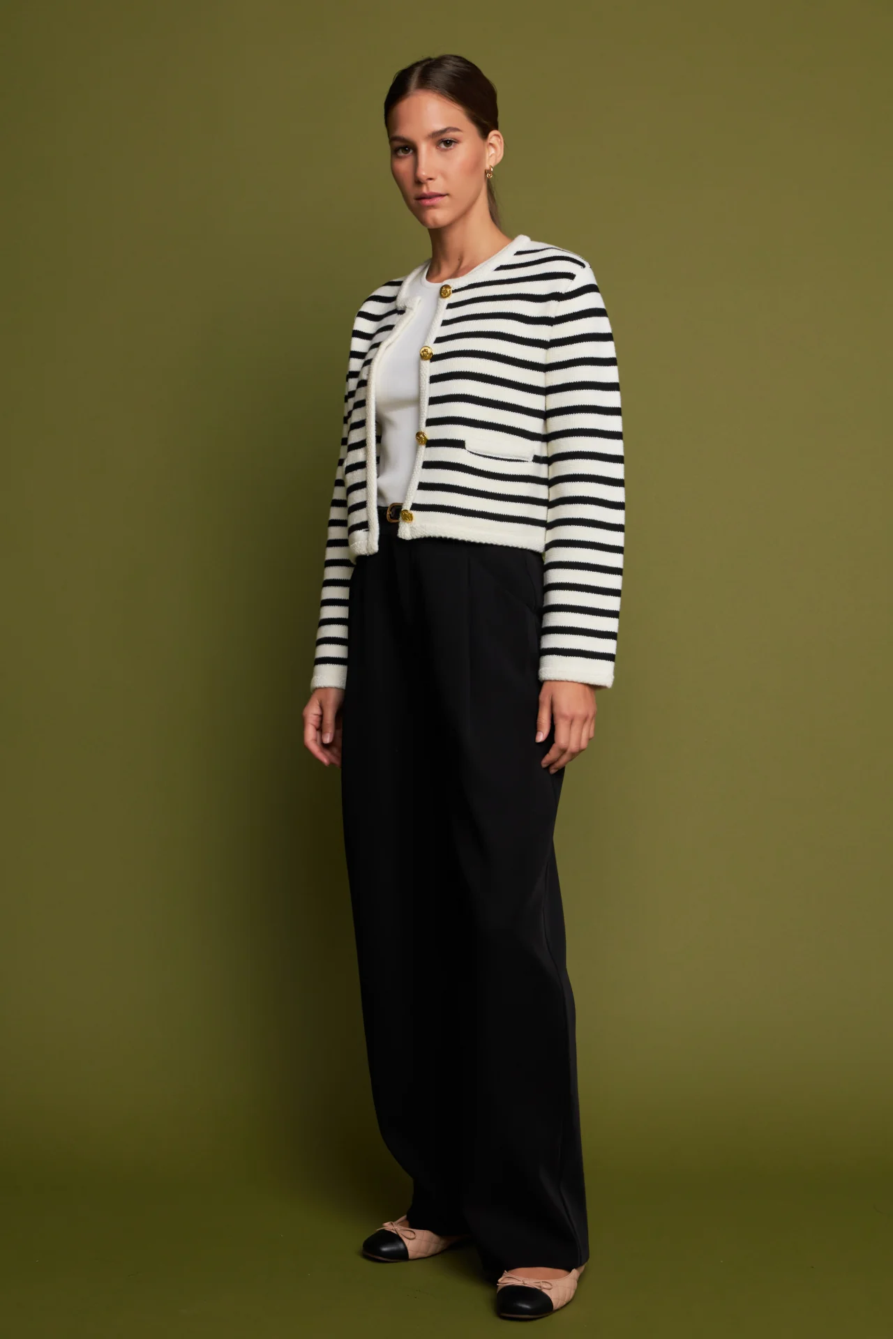 Knit Striped Sweater Cardigan - Image 33