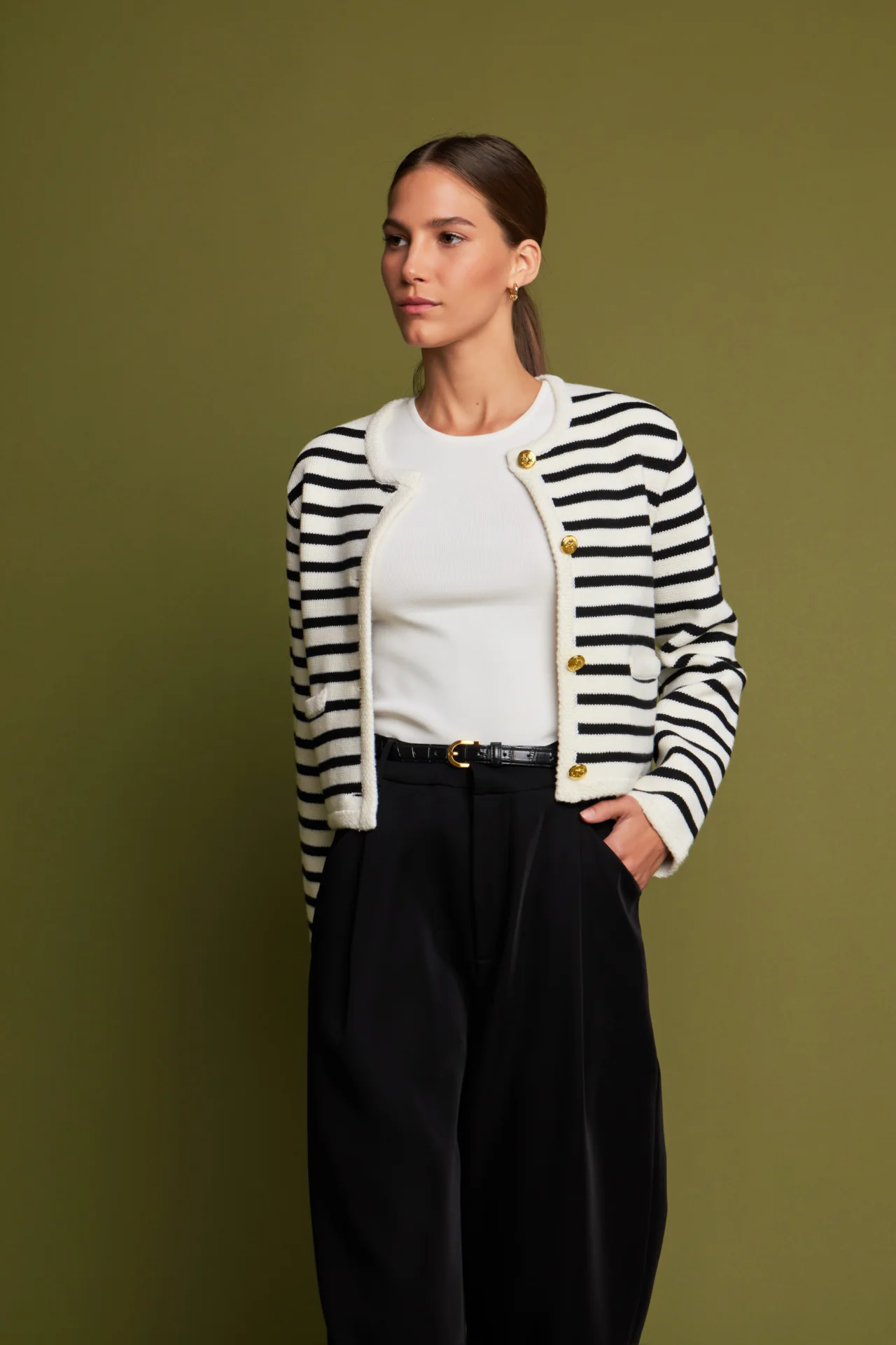 Knit Striped Sweater Cardigan - Image 35