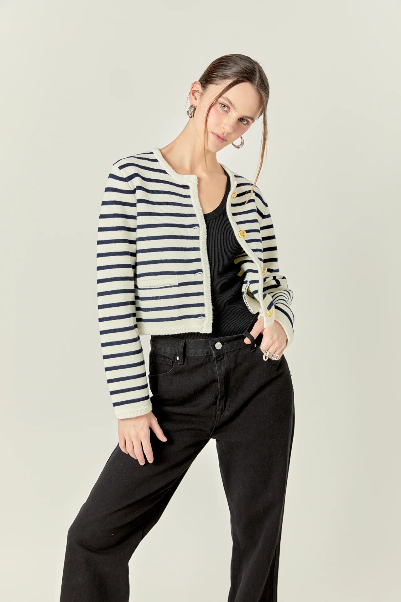 Knit Striped Sweater Cardigan - Image 5