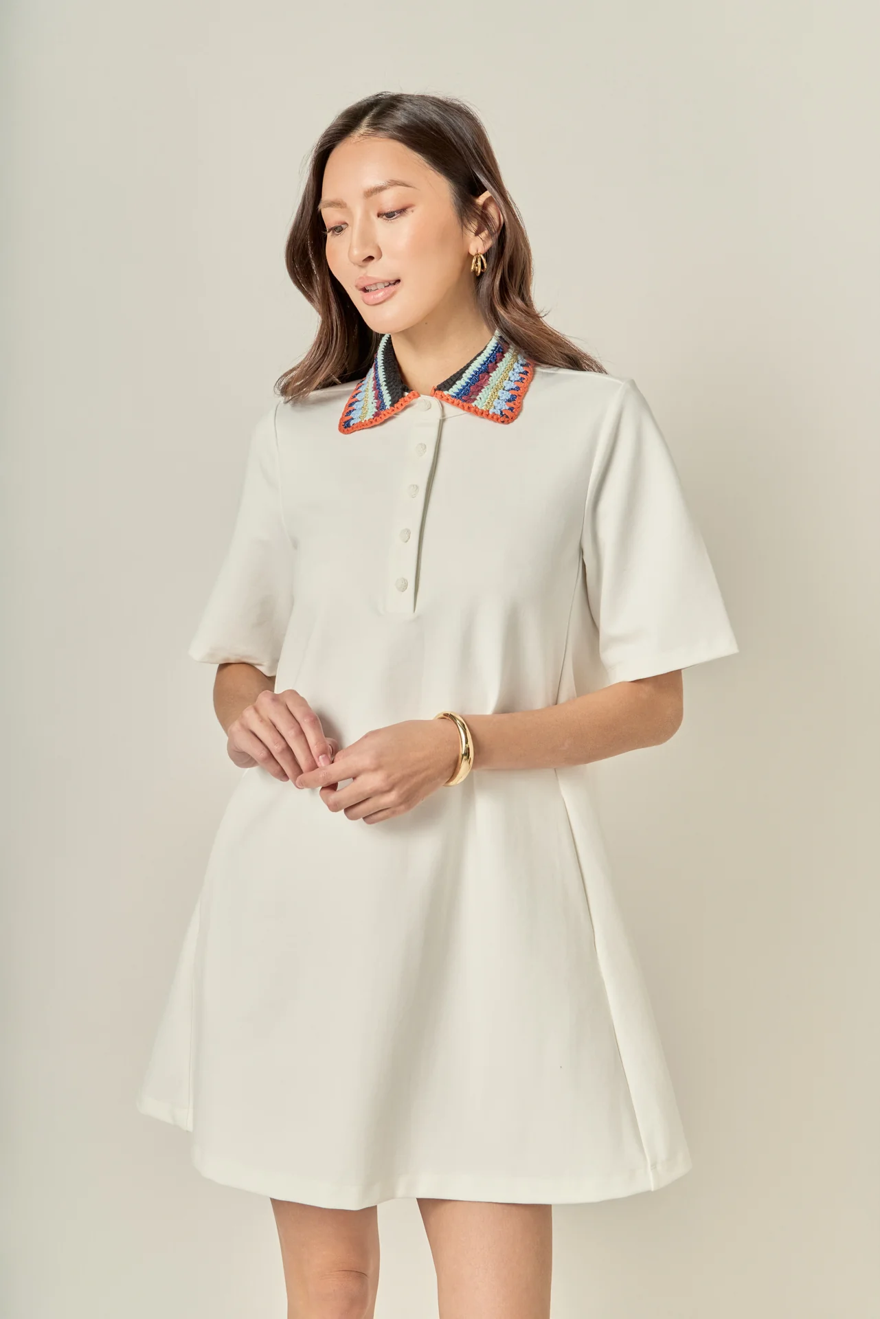 Crochet Trim A-Line Shirt Dress - Image 12