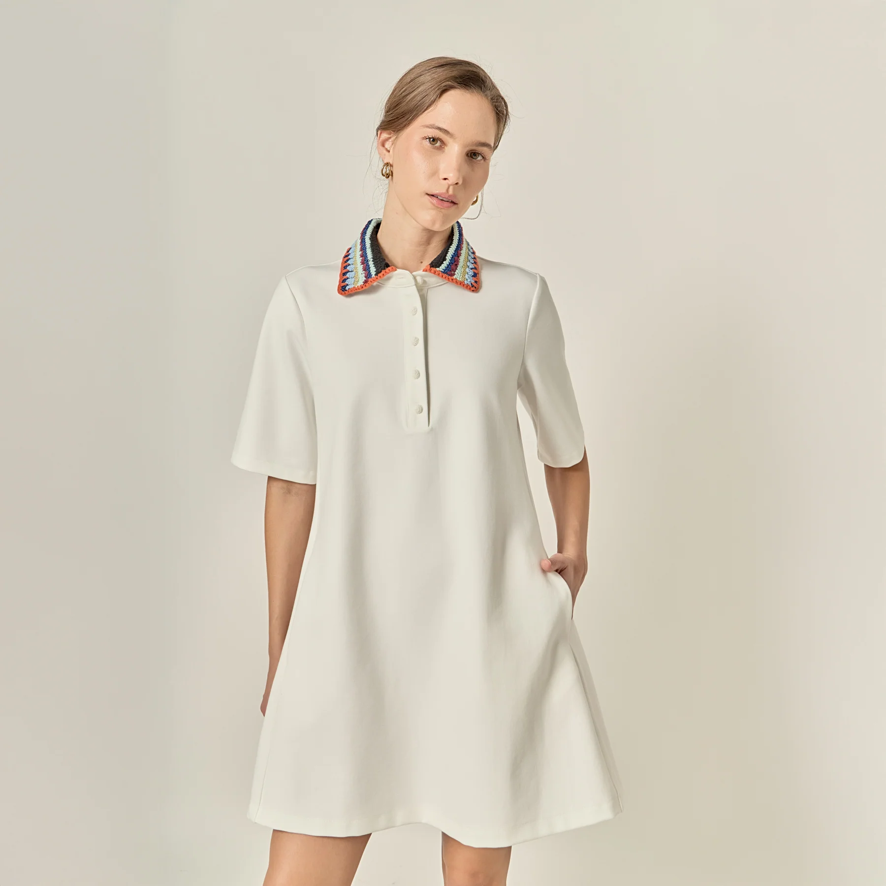Crochet Trim A-Line Shirt Dress - Image 13