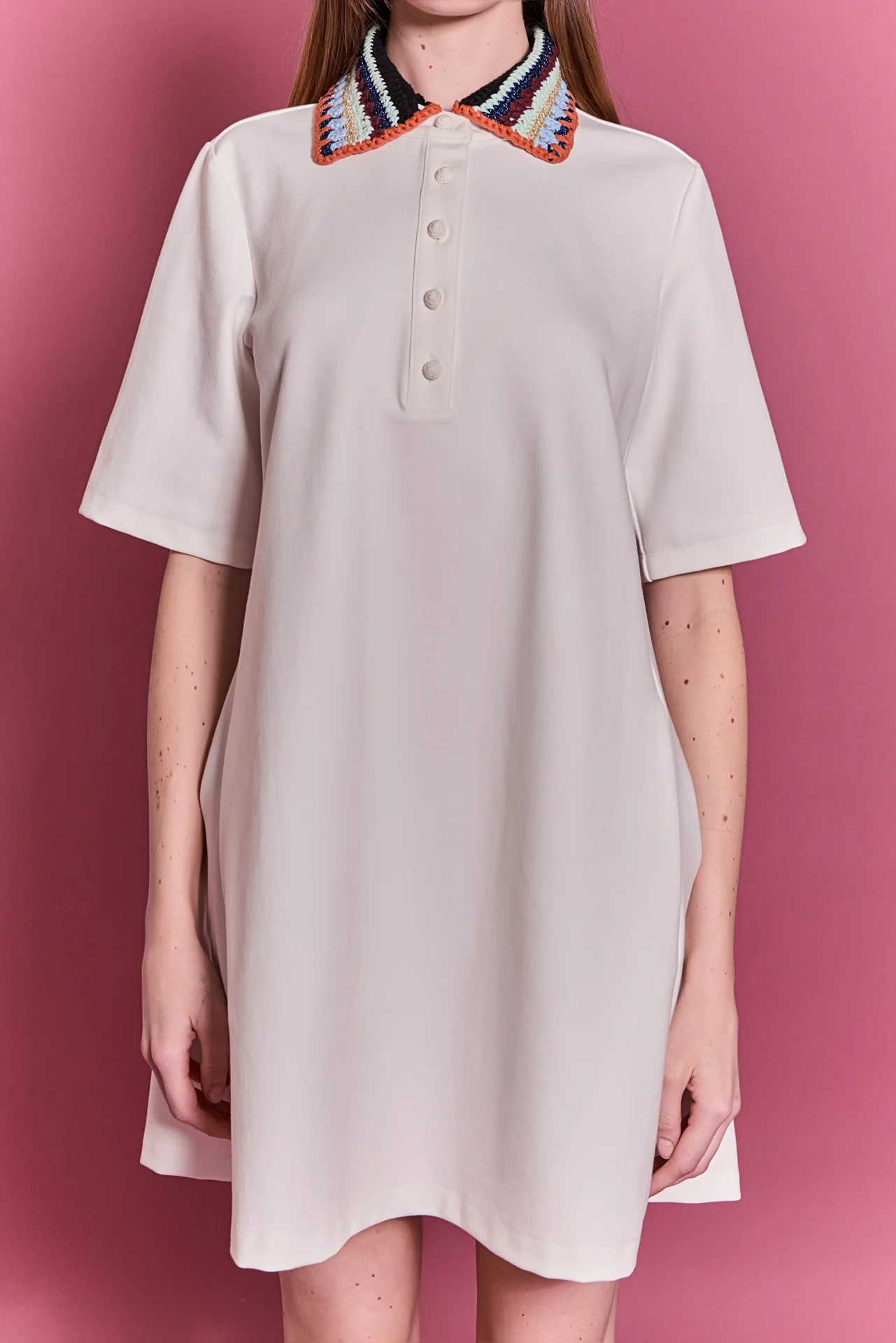 Crochet Trim A-Line Shirt Dress - Image 2