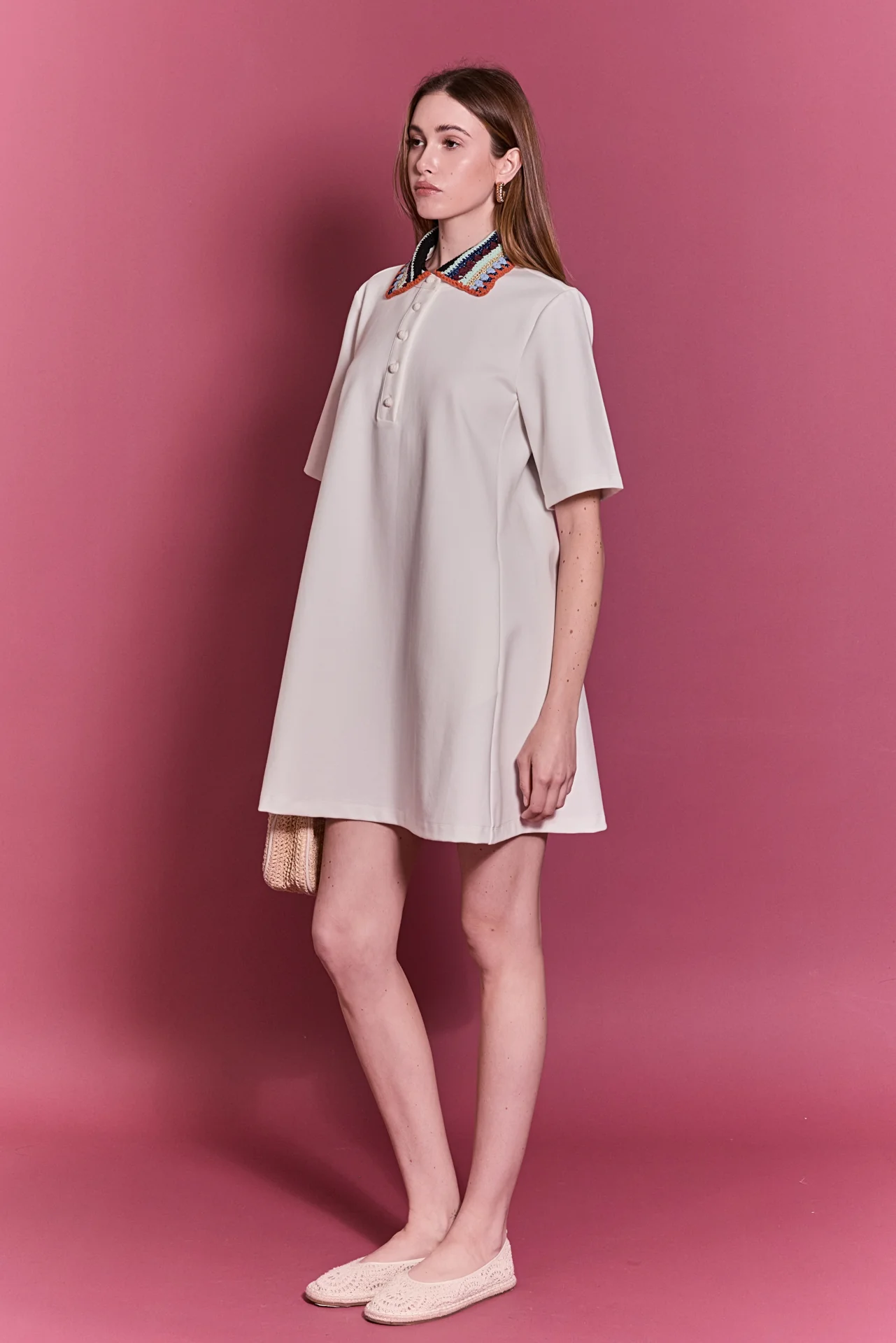 Crochet Trim A-Line Shirt Dress - Image 4