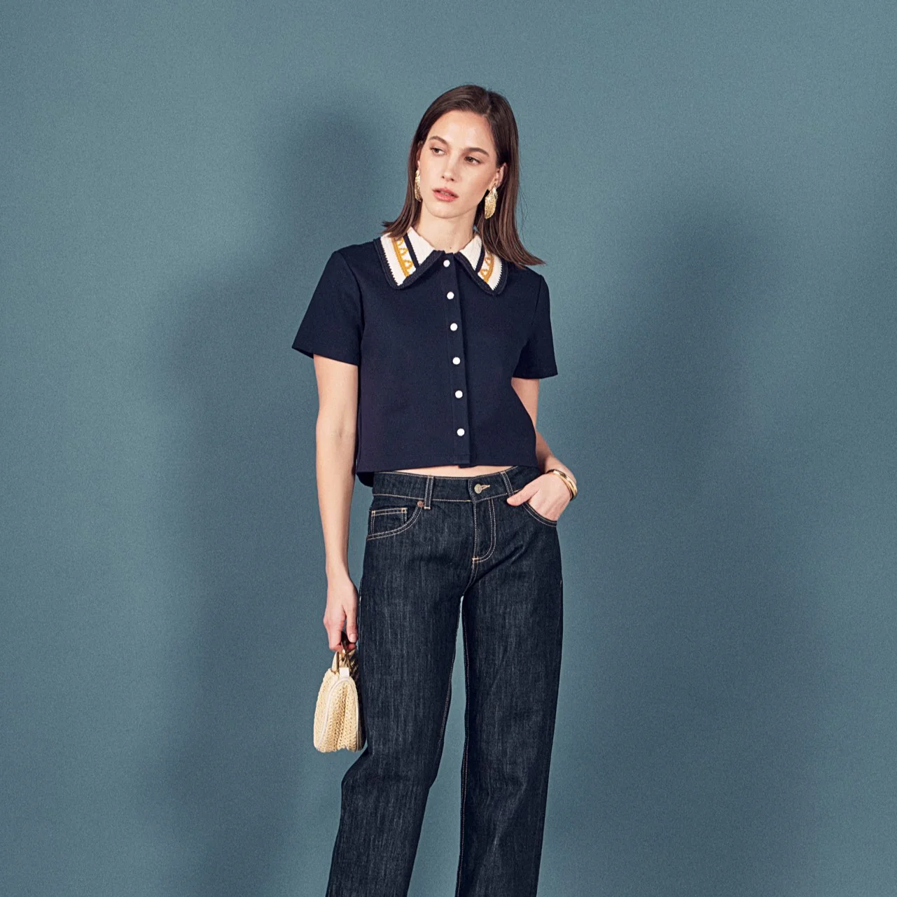 Knitted Collar Button Up Top - Image 11
