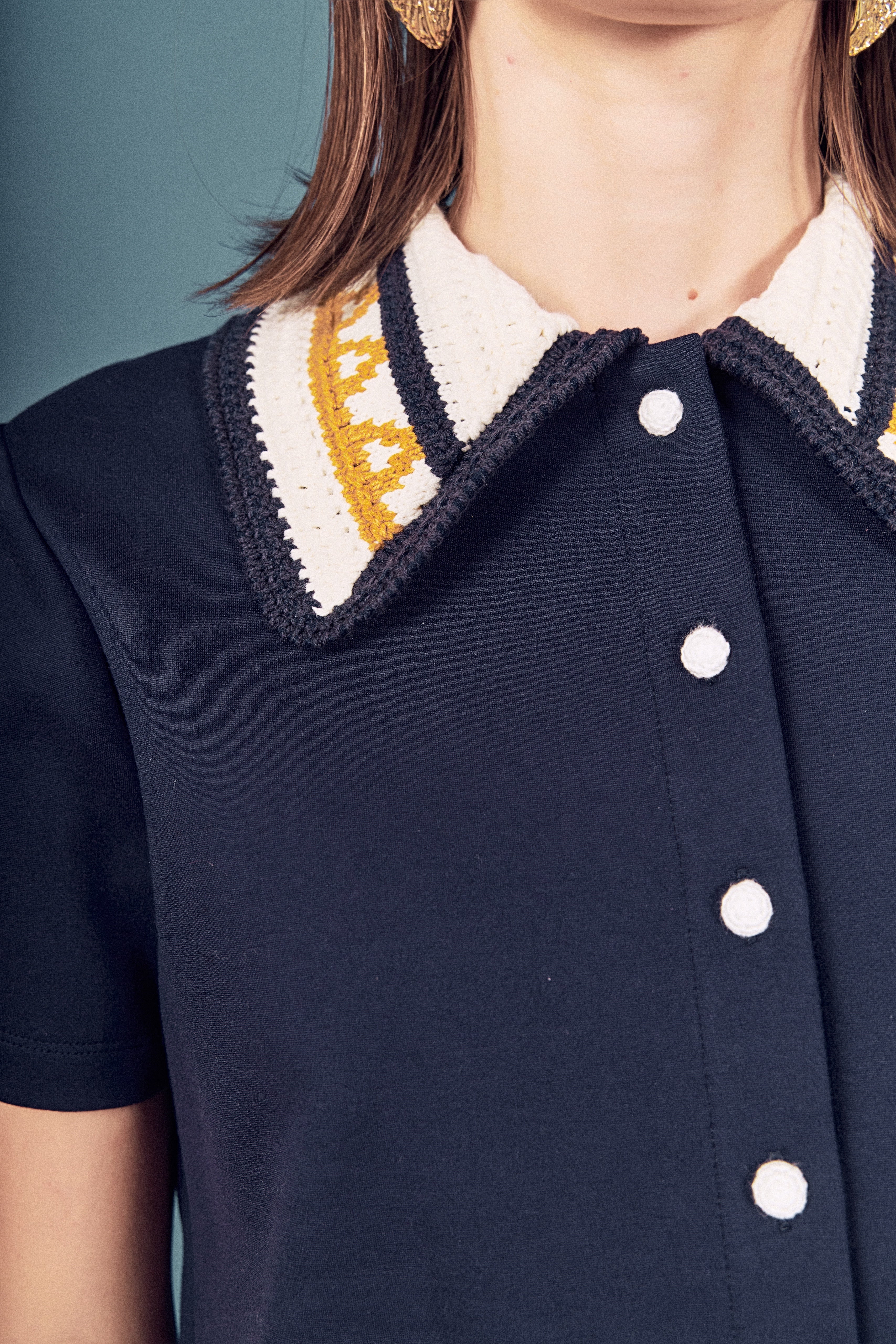 Knitted Collar Button Up Top - Image 3