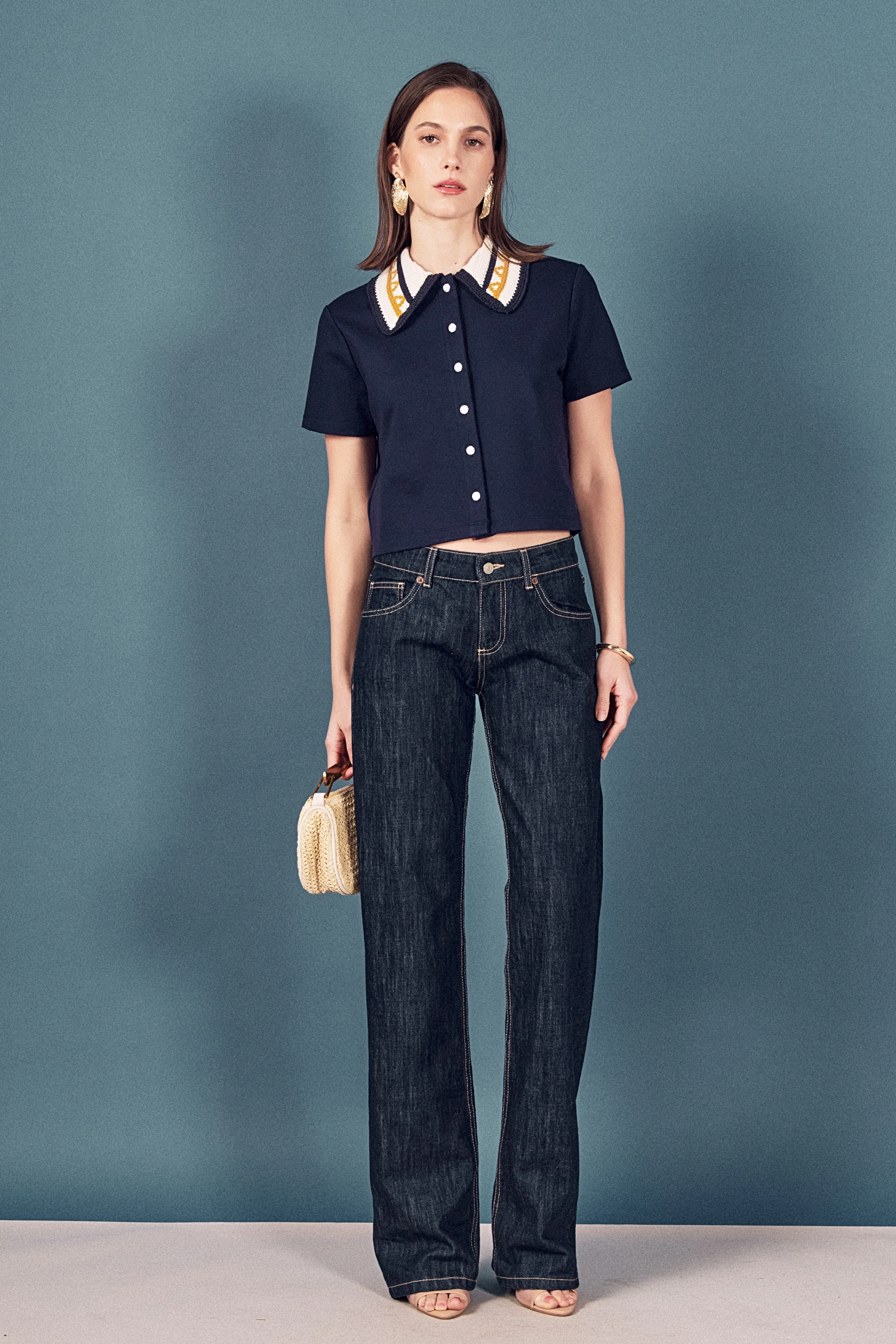 Knitted Collar Button Up Top - Image 9