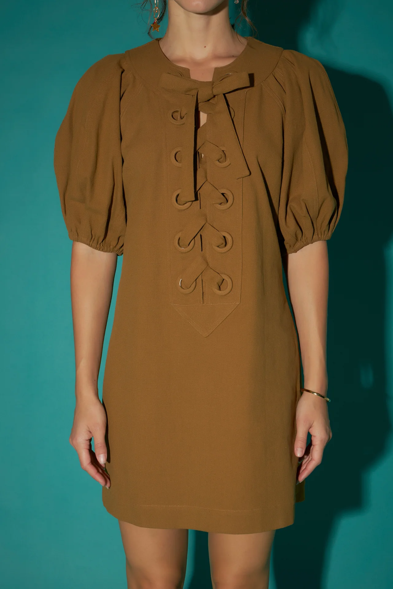Laced Up Puffed Sleeve Mini Dress - Image 10