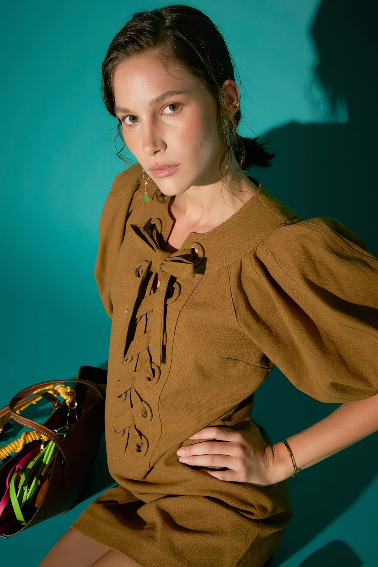 Laced Up Puffed Sleeve Mini Dress - Image 13