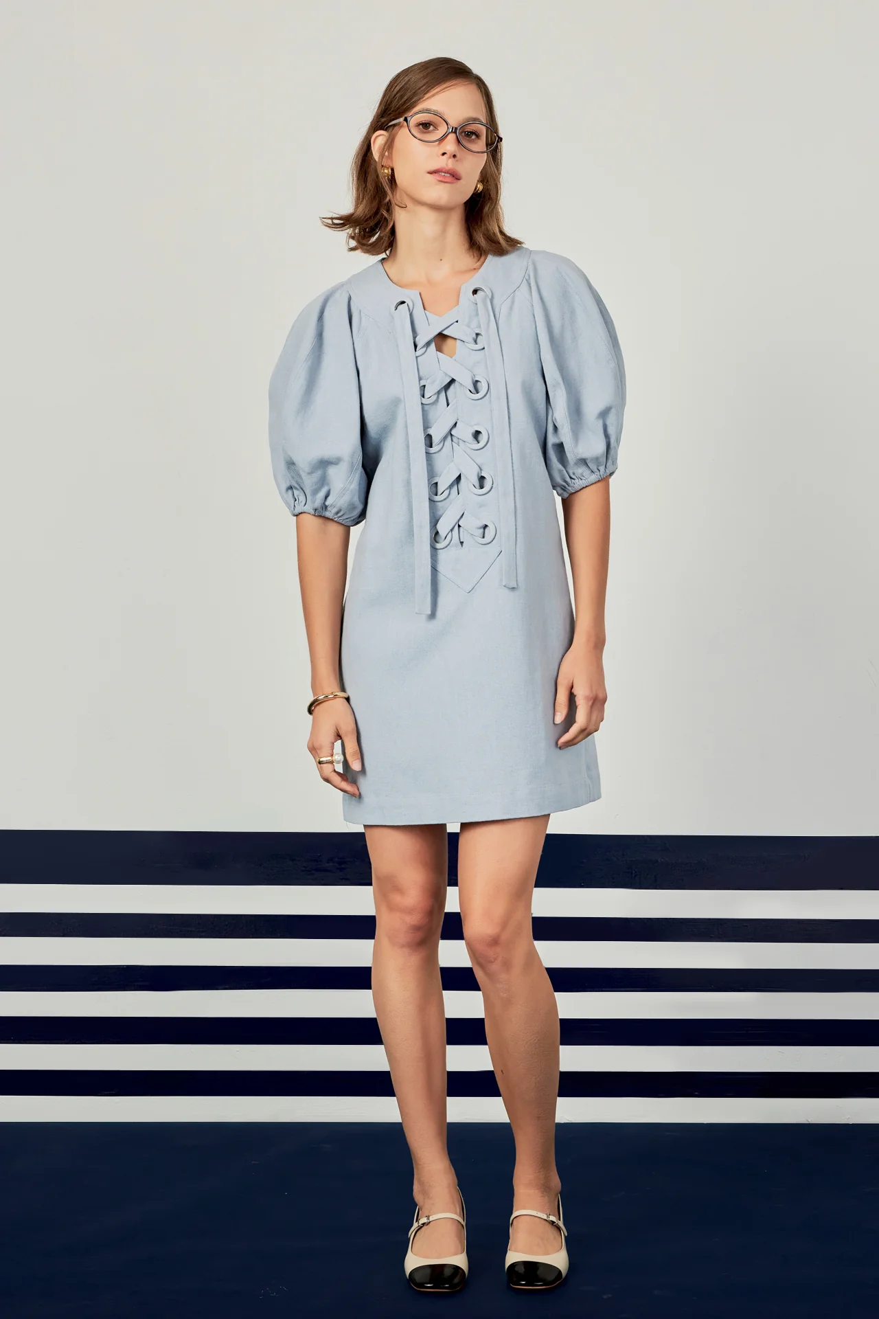 Laced Up Puffed Sleeve Mini Dress - Image 14