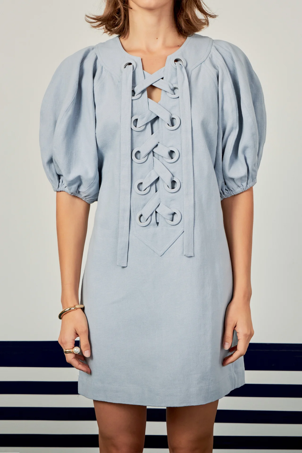 Laced Up Puffed Sleeve Mini Dress - Image 15