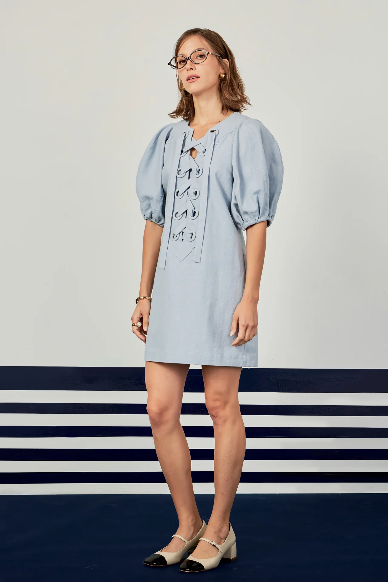 Laced Up Puffed Sleeve Mini Dress - Image 16