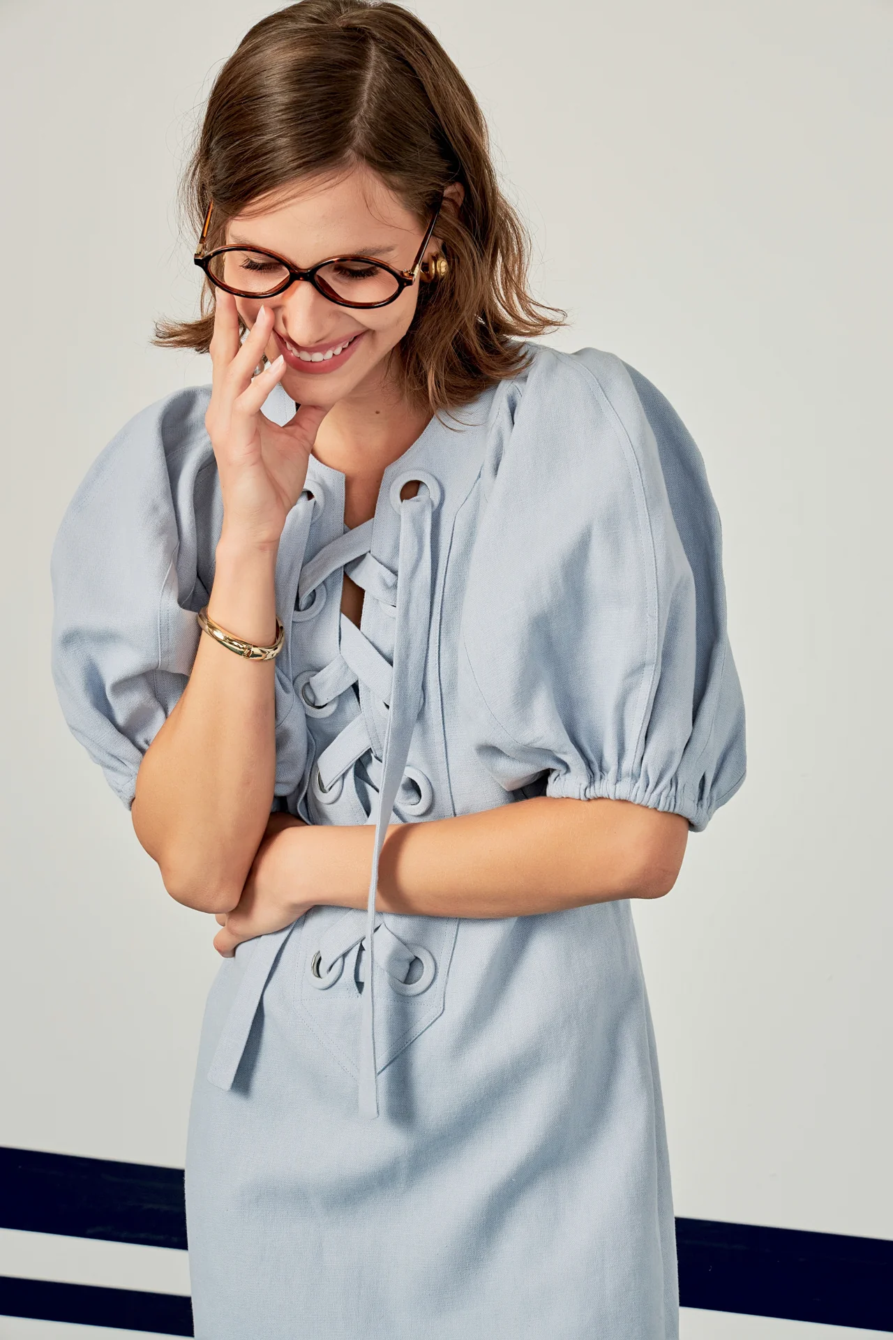 Laced Up Puffed Sleeve Mini Dress - Image 18