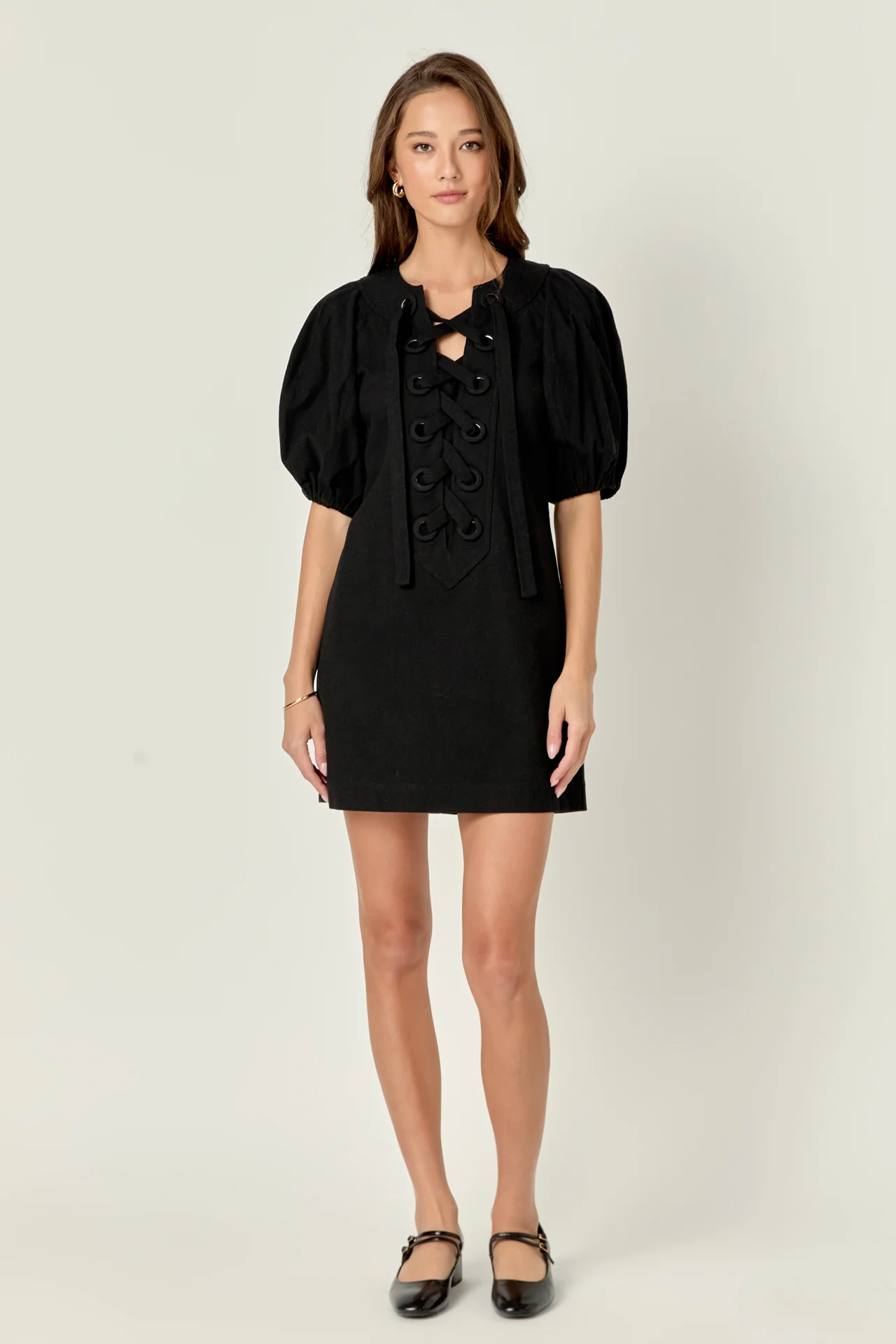 Laced Up Puffed Sleeve Mini Dress - Image 19