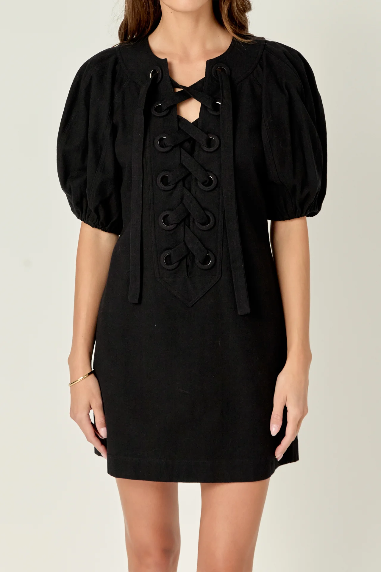 Laced Up Puffed Sleeve Mini Dress - Image 20
