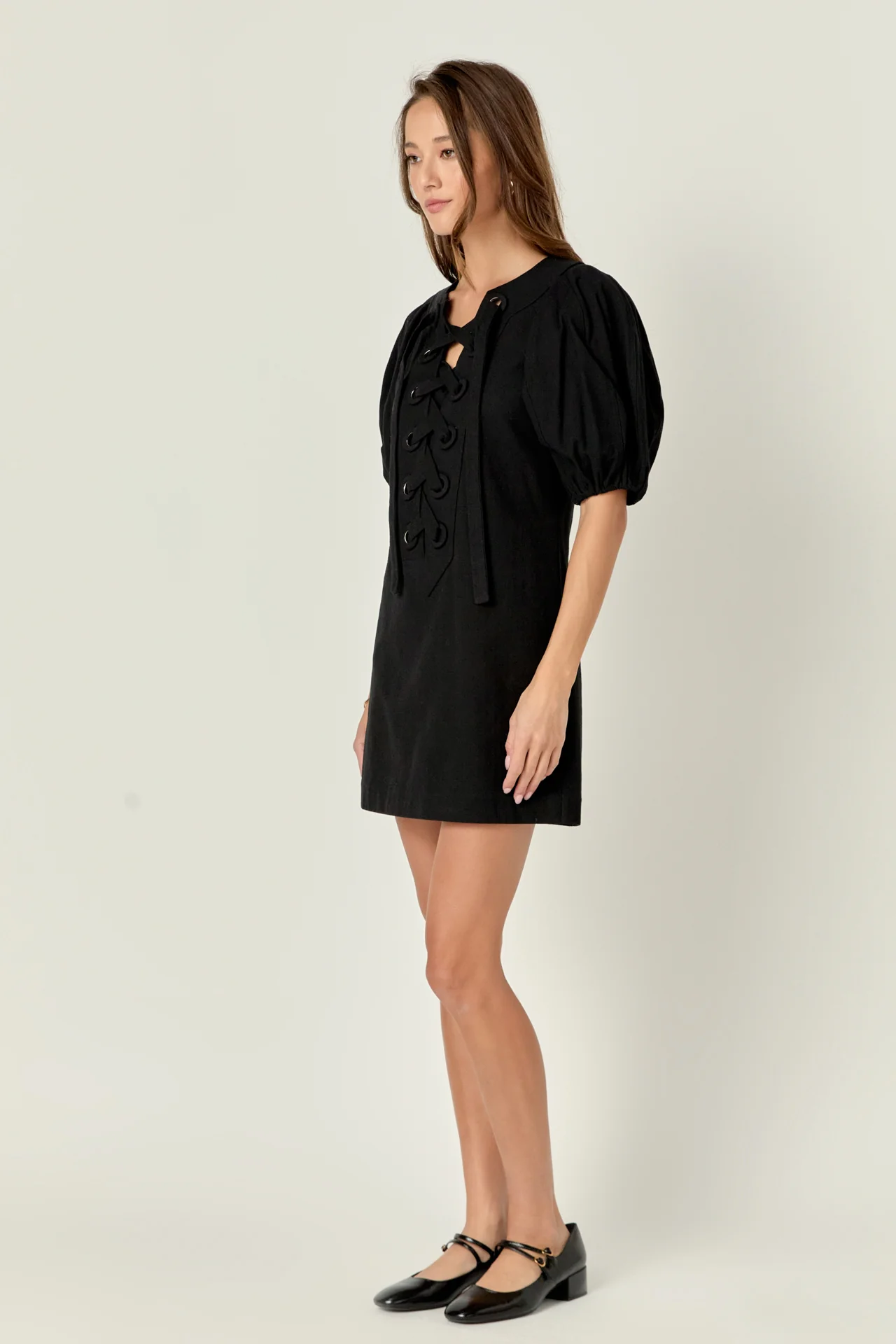 Laced Up Puffed Sleeve Mini Dress - Image 21