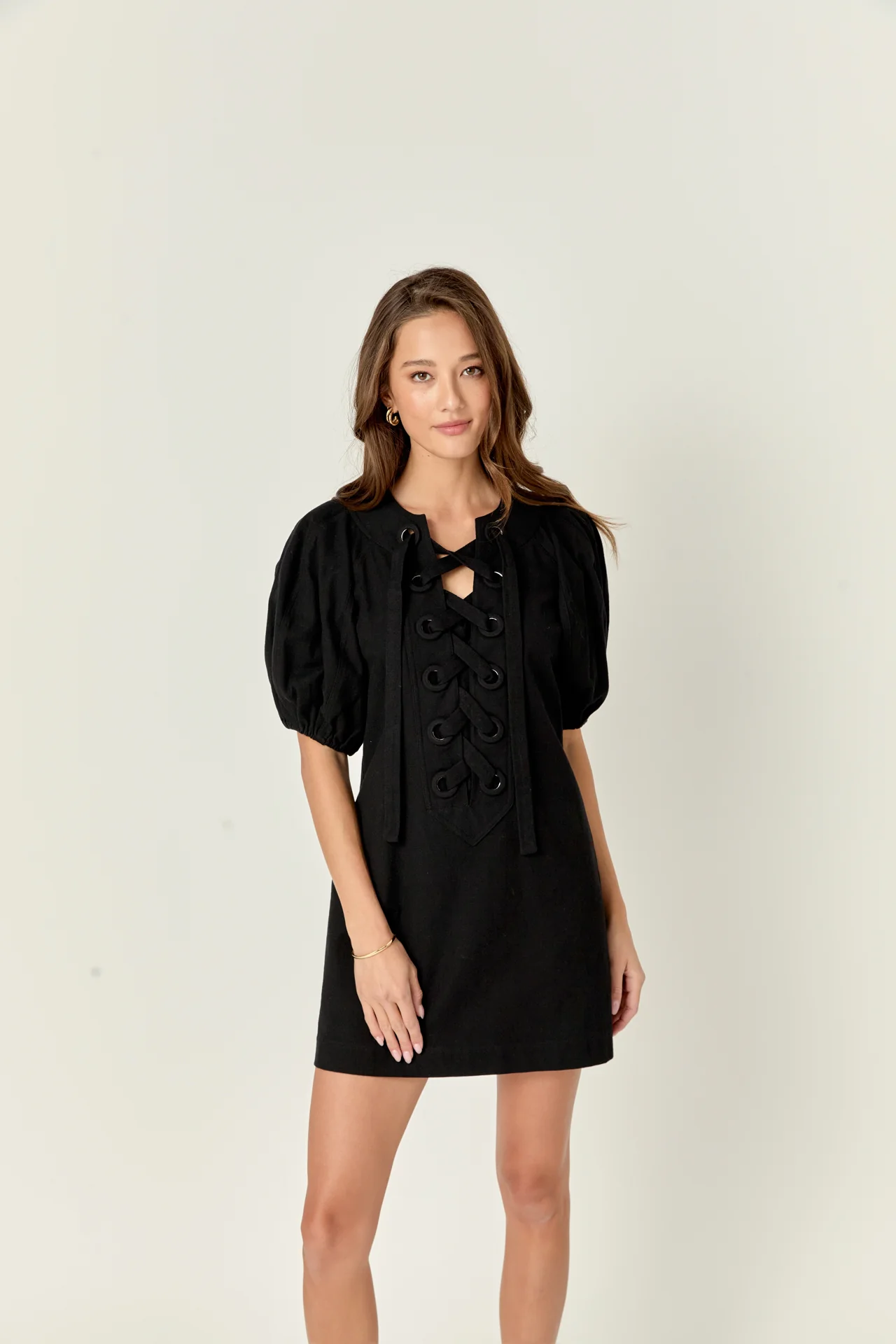 Laced Up Puffed Sleeve Mini Dress - Image 23